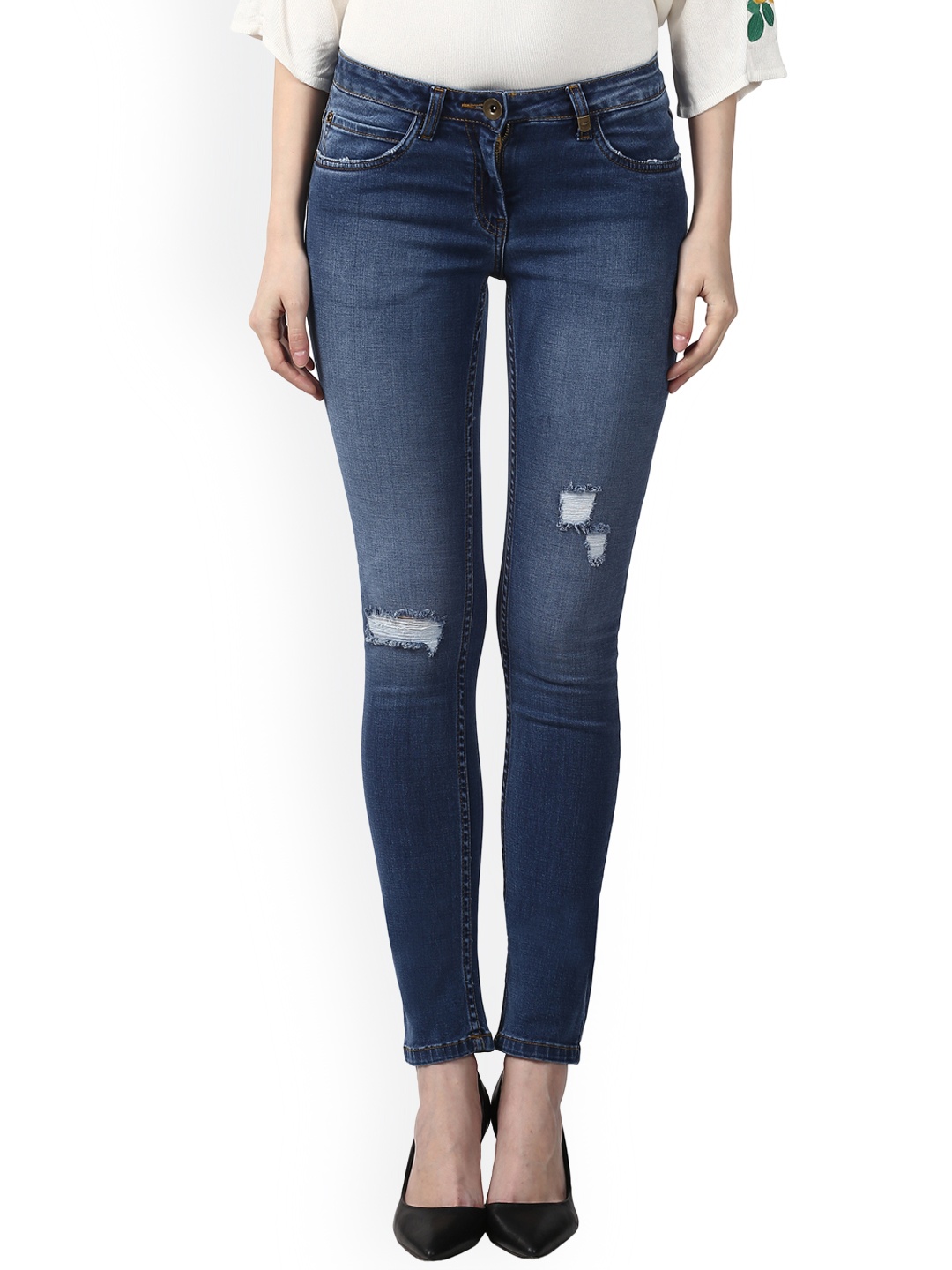 

Park Avenue Women Blue Skinny Fit Mid-Rise Mildly Distressed Jeans