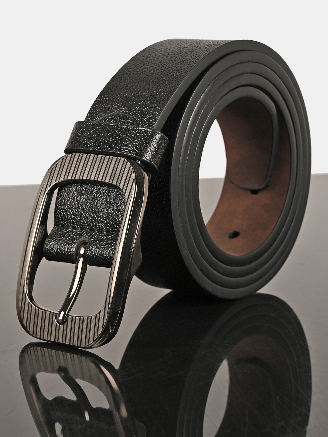 

BuckleUp Men Black Solid Leather Belt