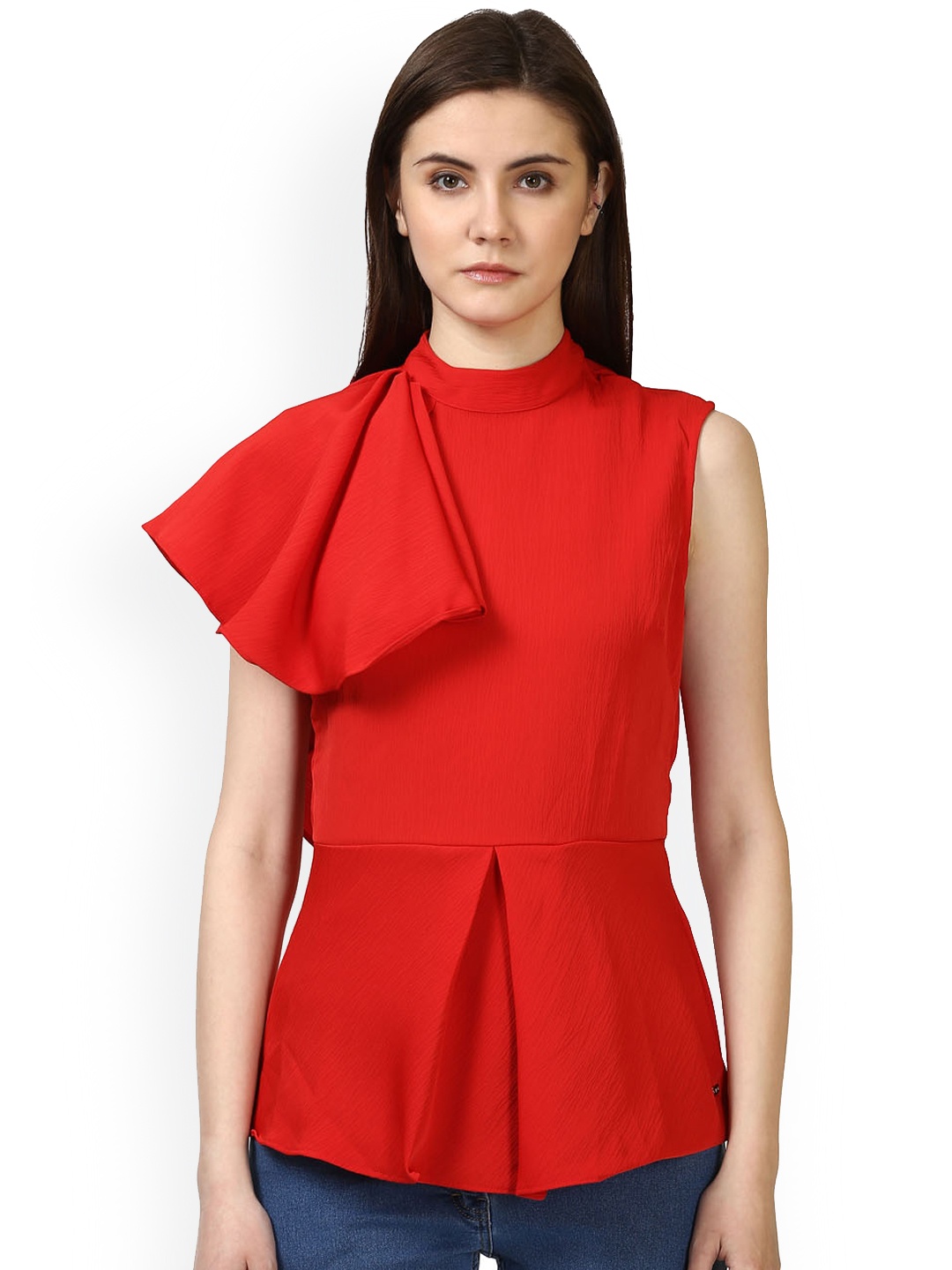

Park Avenue Women Red Solid Peplum Top