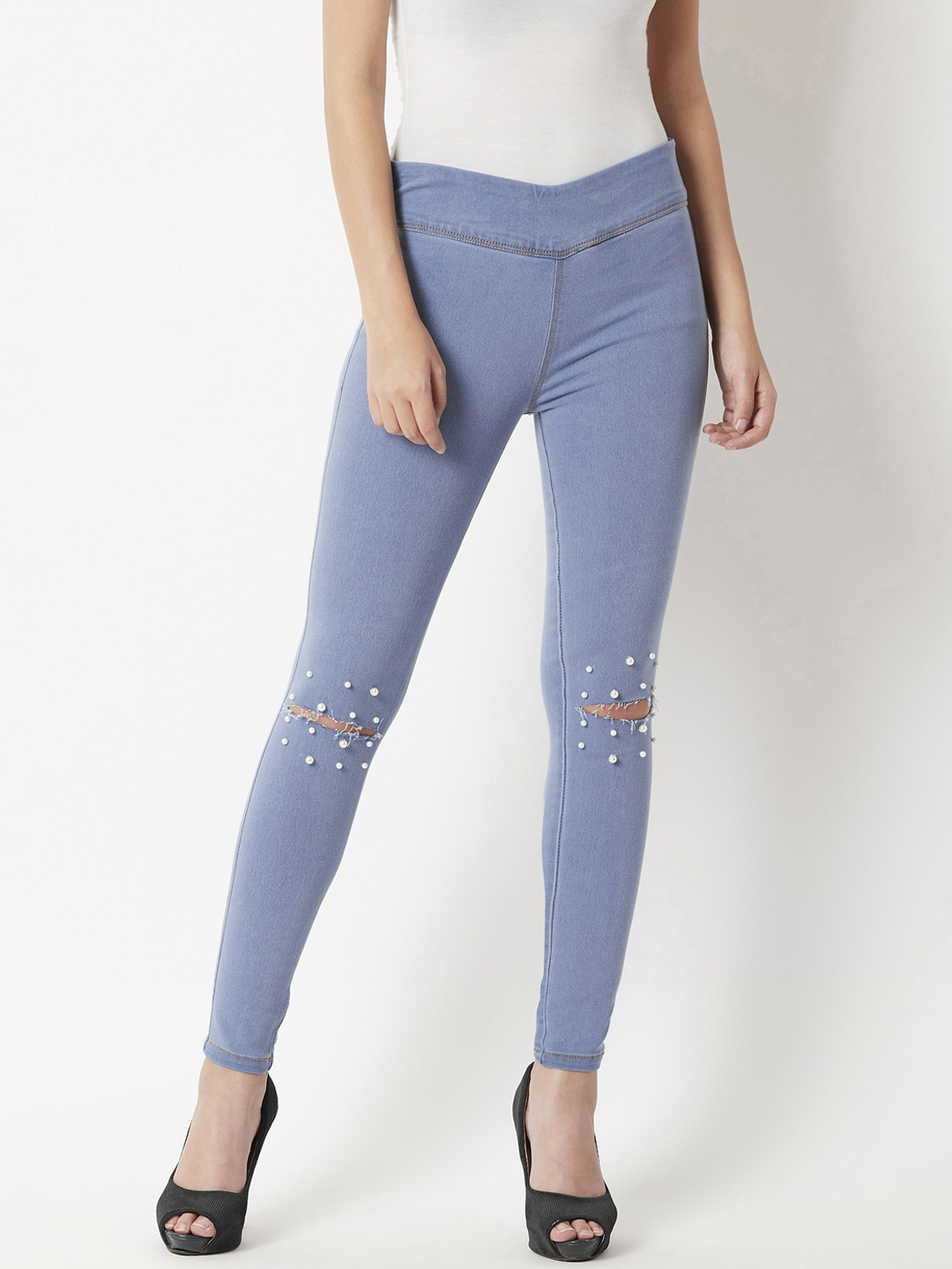 

Miss Chase Embellished Blue Jeggings