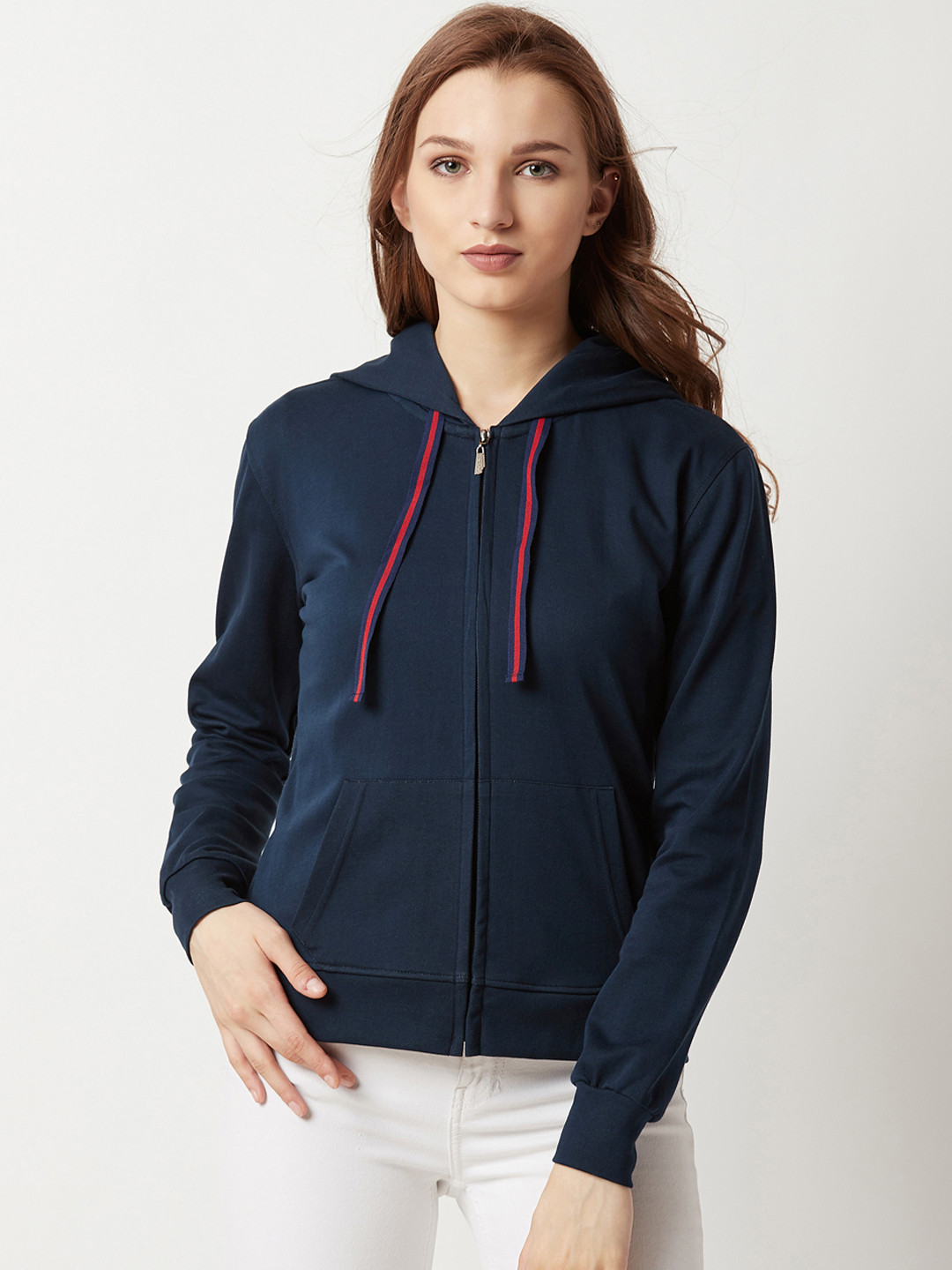 

Miss Chase Women Navy Blue Solid Hooded Sweatshirt