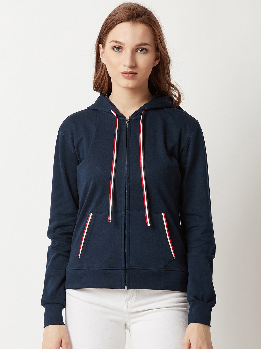 

Miss Chase Women Navy Blue Solid Hooded Sweatshirt