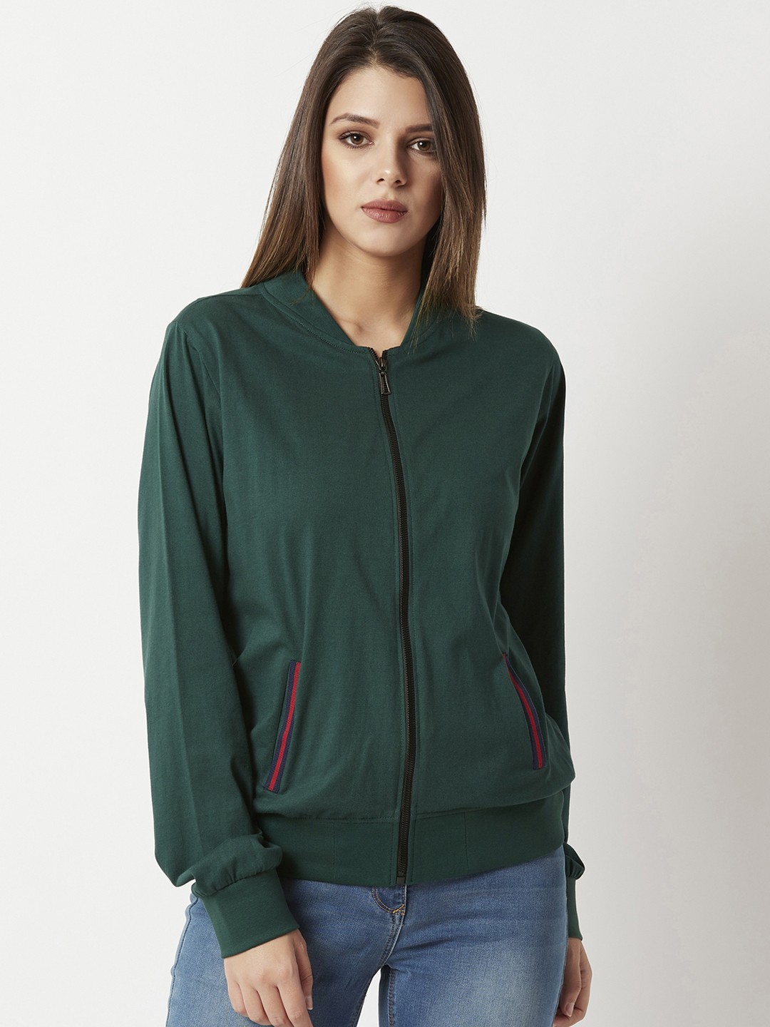 

Miss Chase Women Green Solid Lightweight Bomber