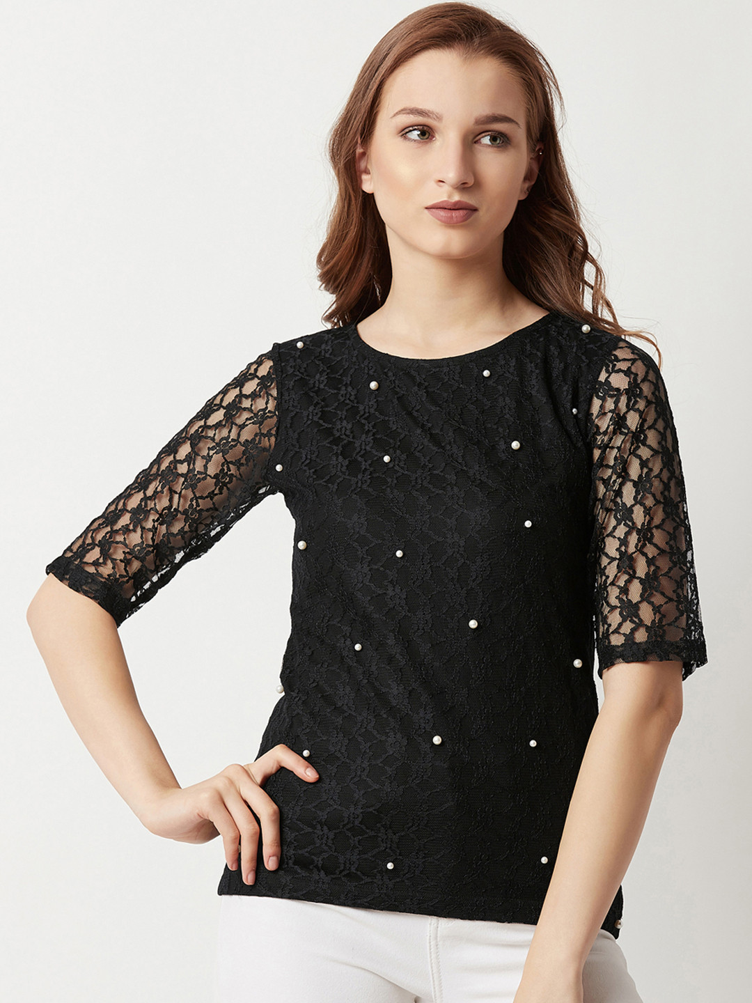 

Miss Chase Women Black Self Design Top