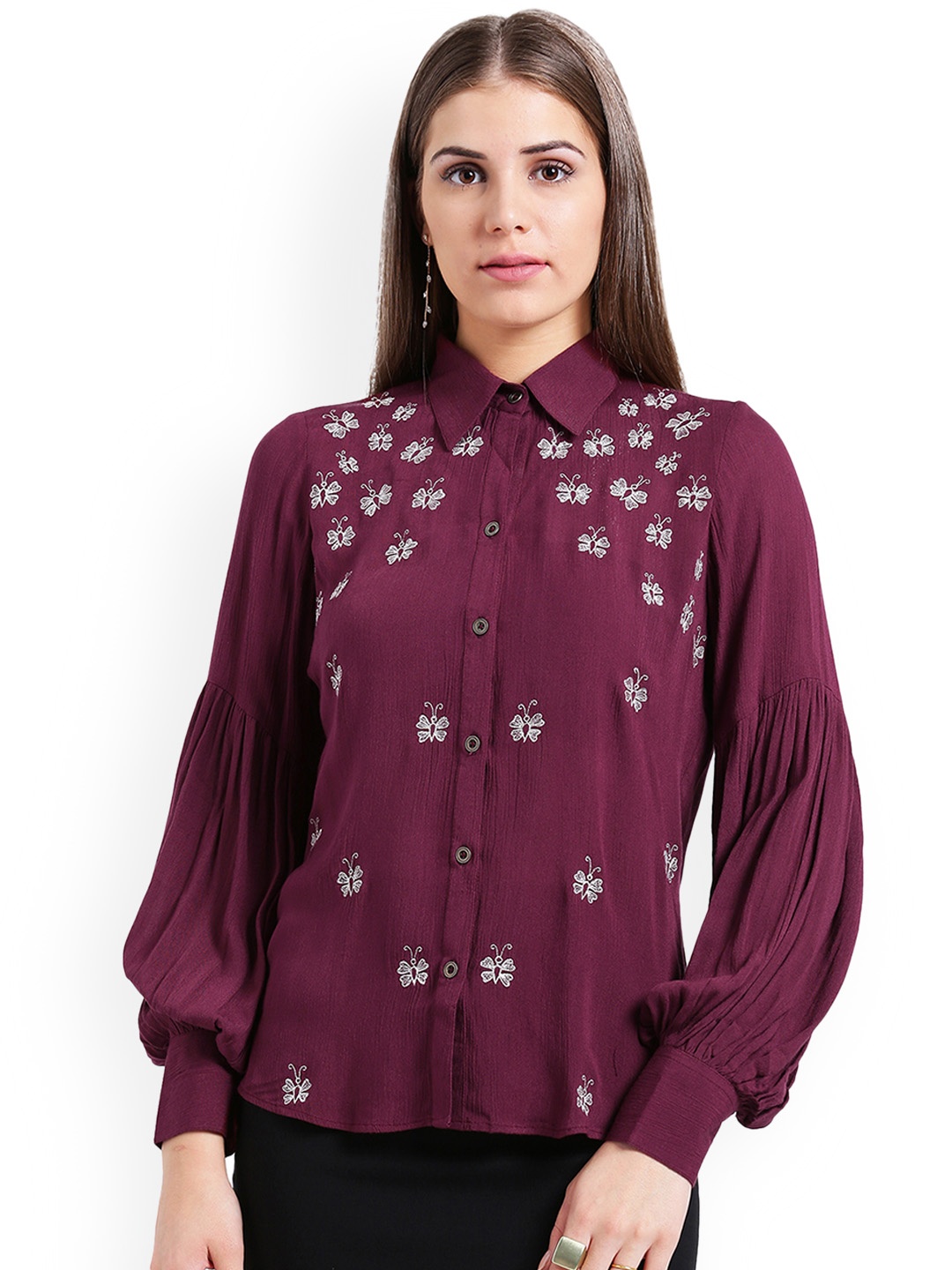 

Taurus Women Burgundy Printed Casual Shirt