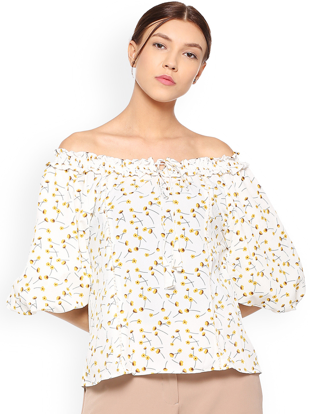 

Allen Solly Woman White Printed Bardot Top
