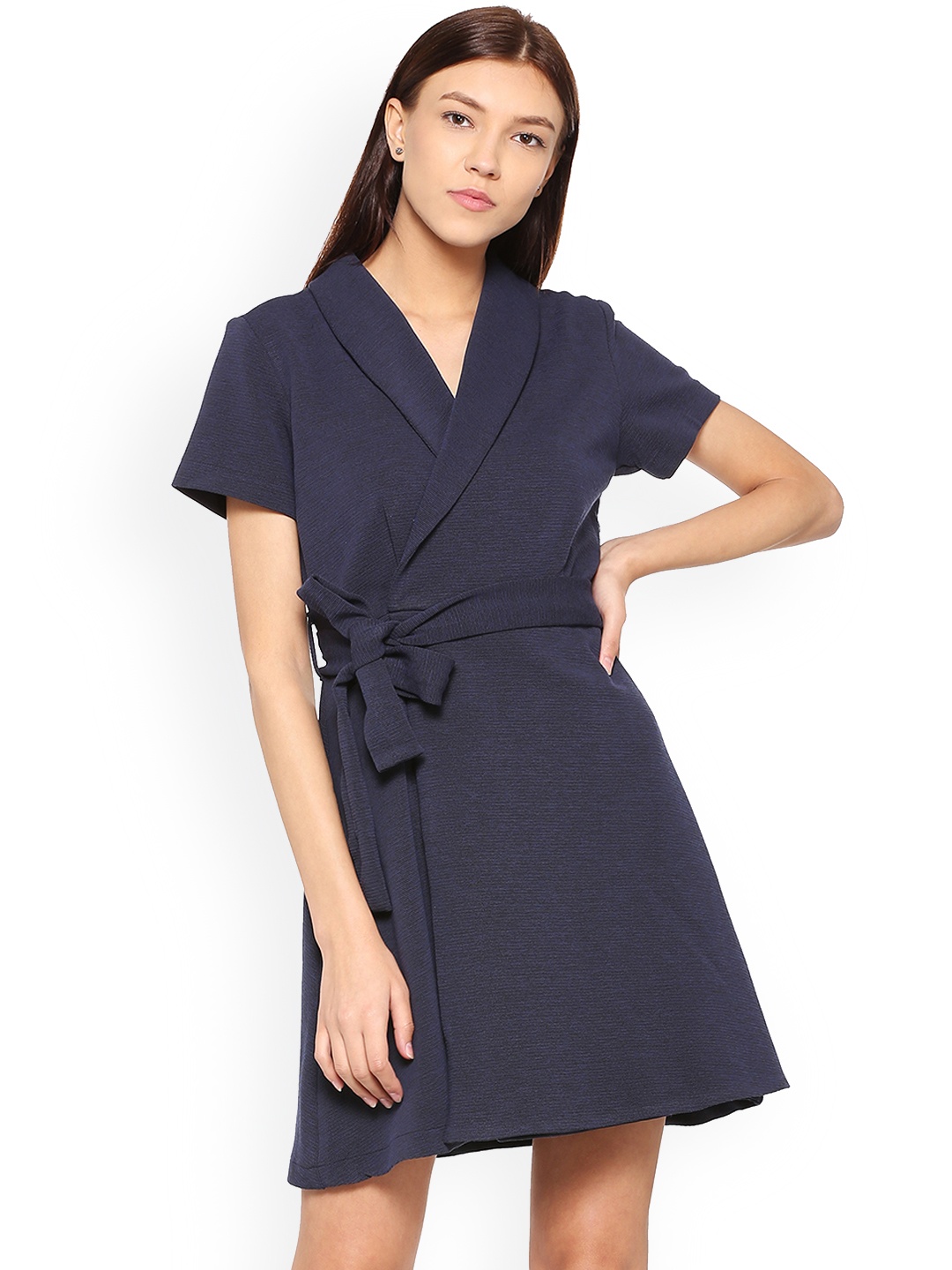 

Allen Solly Woman Navy Blue Solid Wrap Dress