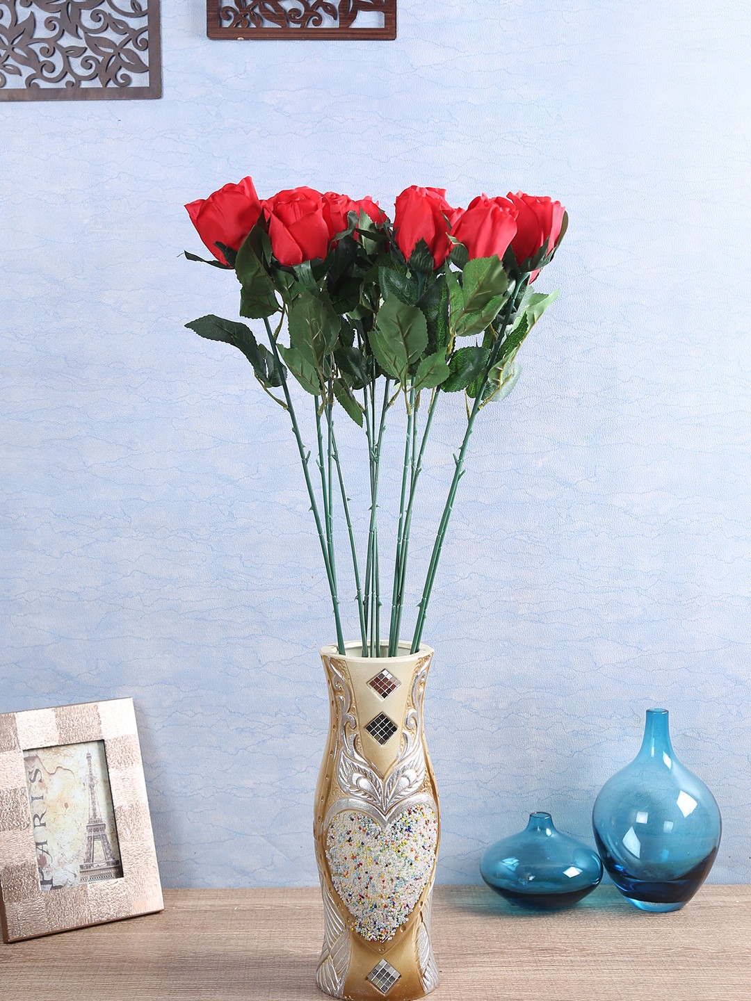 

Fourwalls Set Of 12 Red Artificial Single Rose Flower Sticks