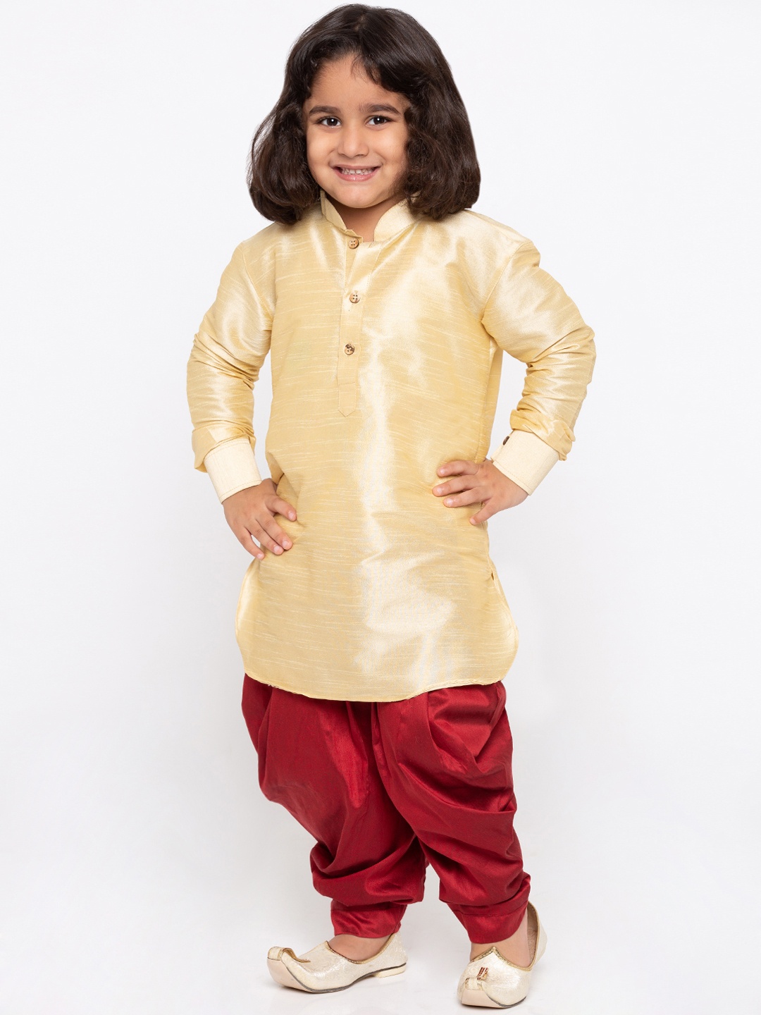 

JBN Creation Boys Gold-Coloured & Maroon Solid Kurta with Dhoti Pants