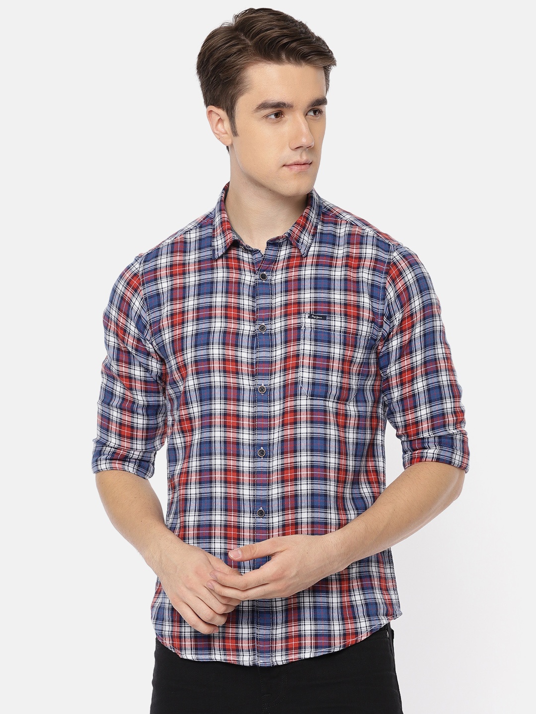 

Pepe Jeans Men Red & Blue Regular Fit Checked Casual Shirt