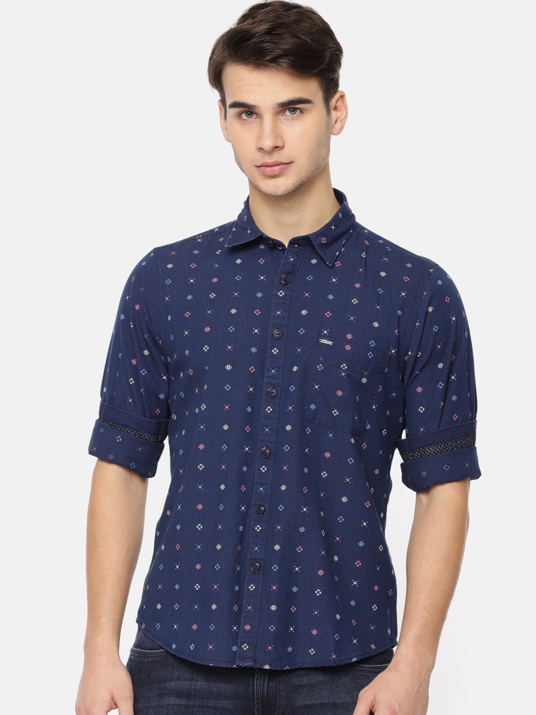 

Pepe Jeans Men Navy Blue Regular Fit Printed Casual Shirt