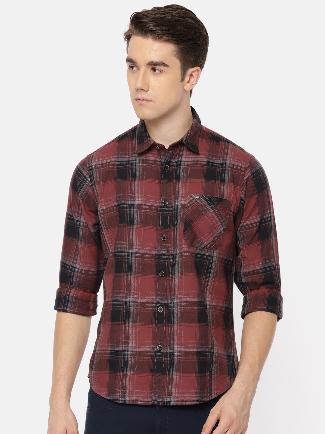 

Pepe Jeans Men Maroon & Black Regular Fit Checked Casual Shirt