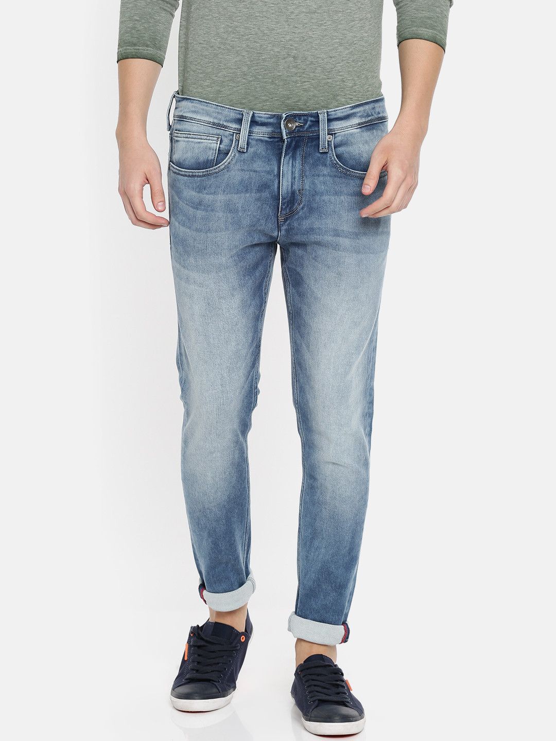 

Pepe Jeans Men Blue Chinox Slim Fit Mid-Rise Clean Look Stretchable Jeans