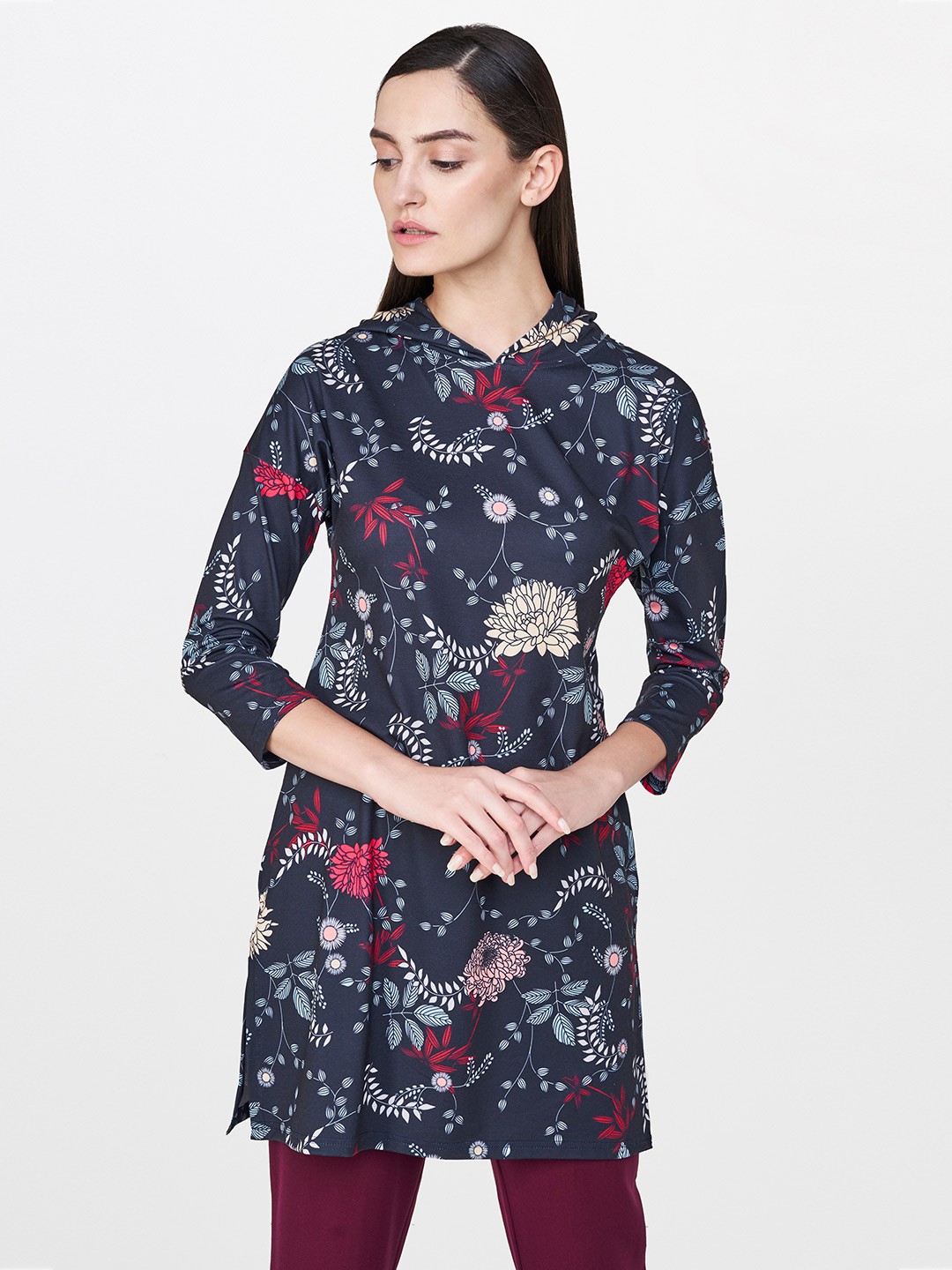 

AND Navy Blue & Black Printed Tunic