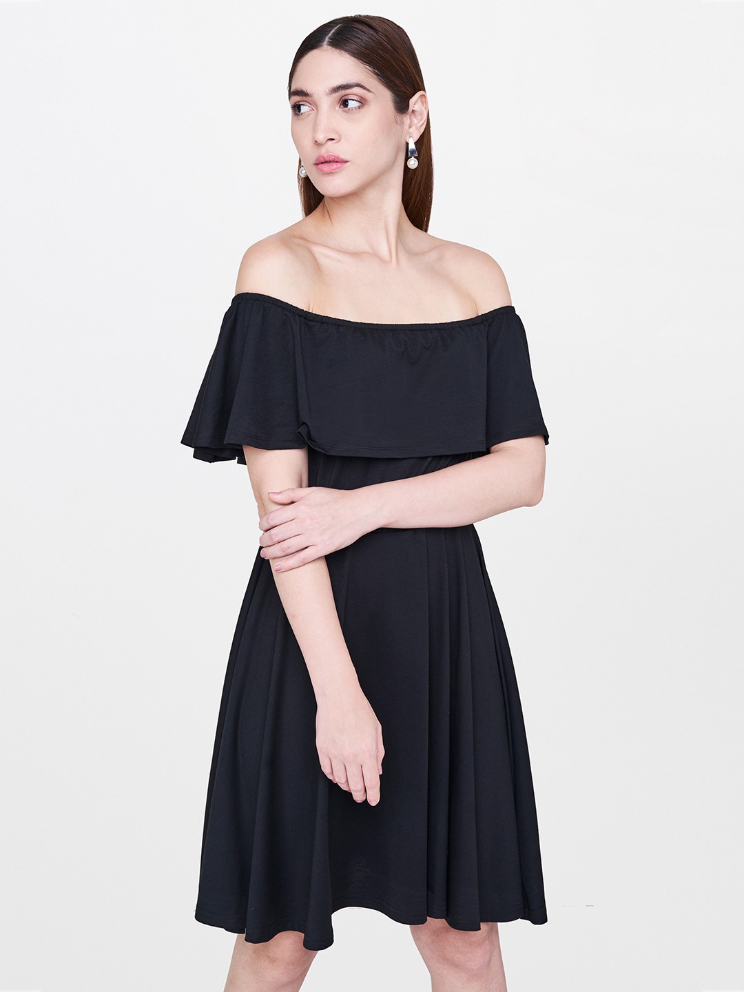 

AND Women Black Solid A-Line Dress