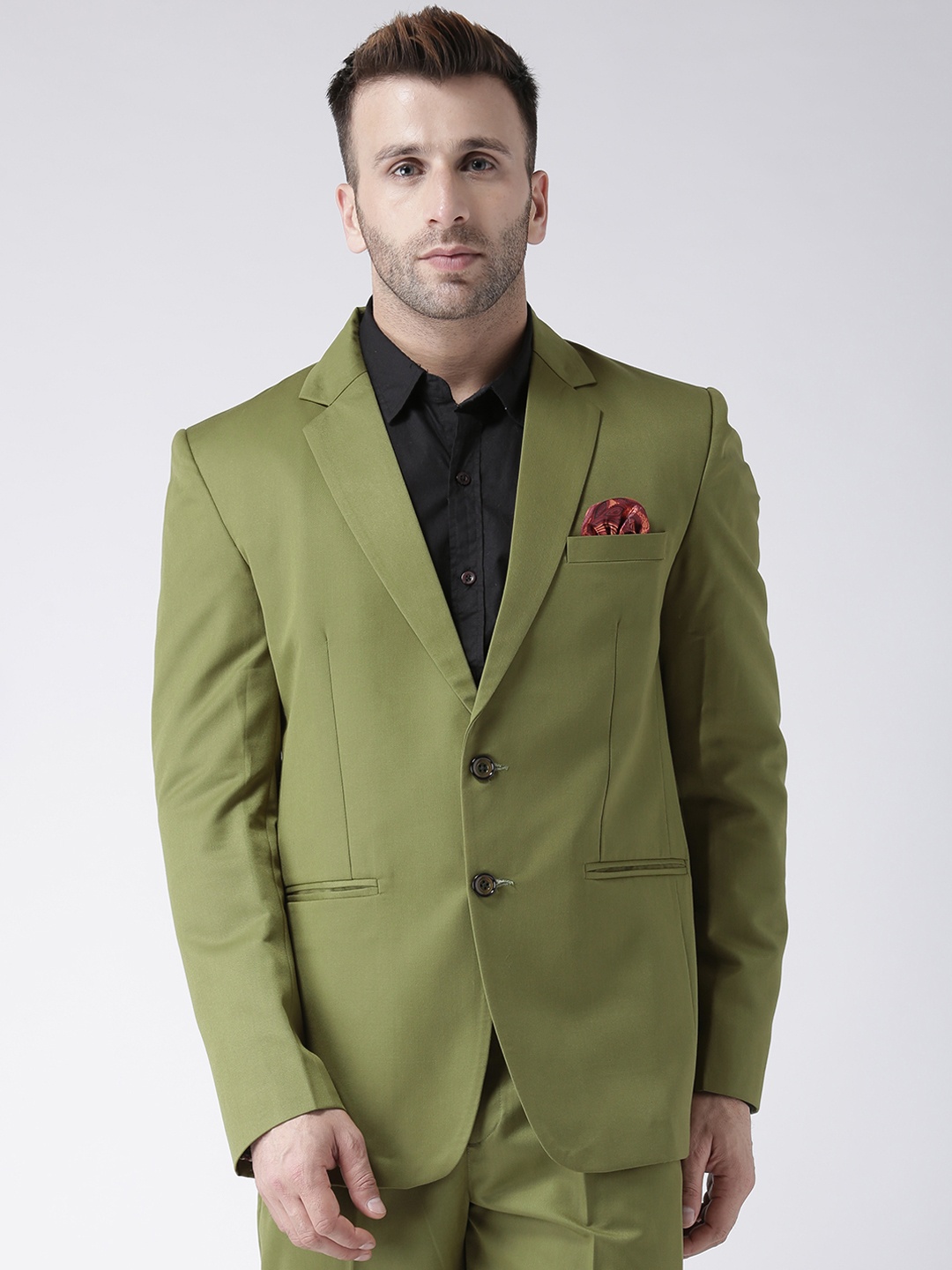 

Hangup Men Green Solid Single-Breasted Blazer