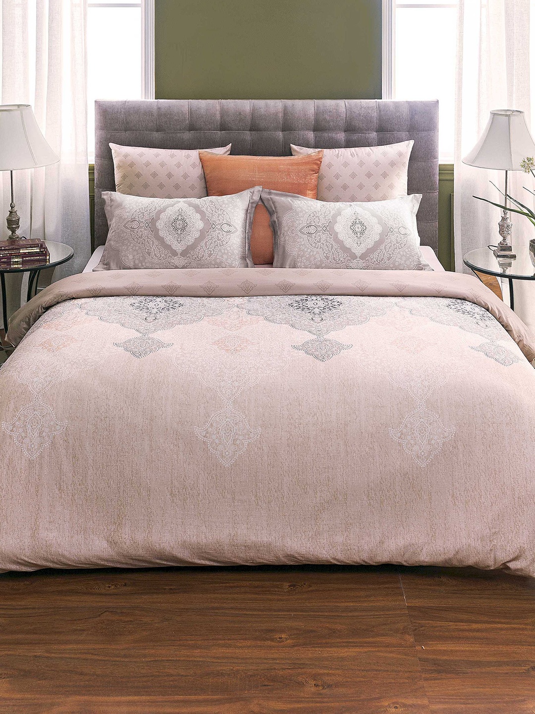 

DDecor Pink Ethnic Motifs Flat 300 TC Cotton 1 Double Bedsheet with 2 Pillow Covers