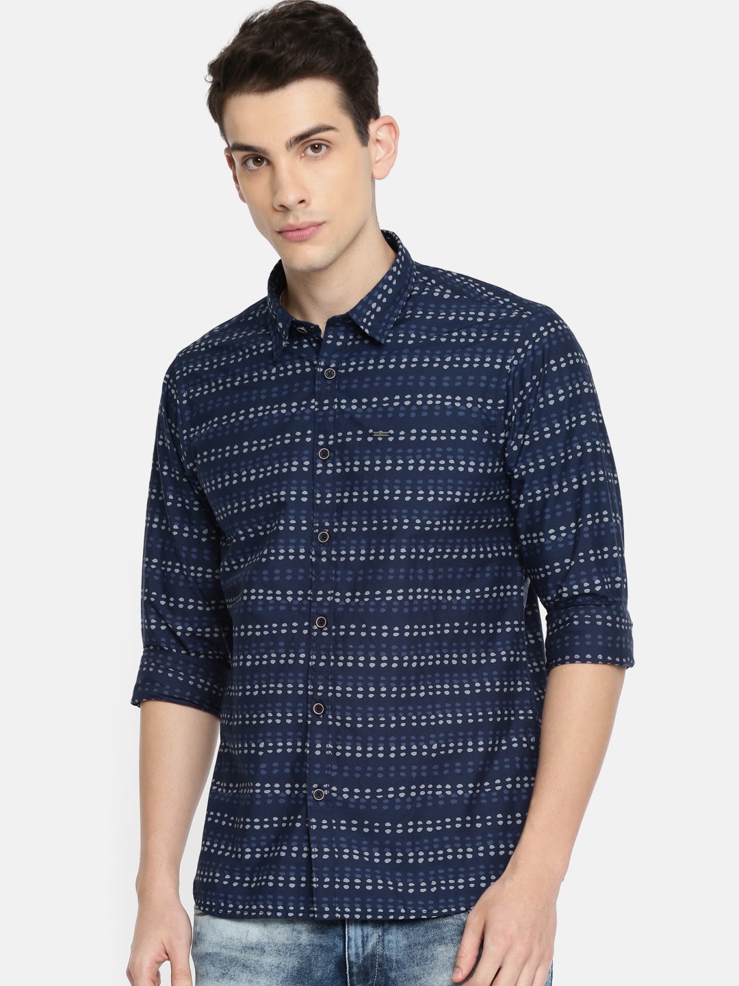 

Pepe Jeans Men Navy Blue Regular Fit Printed Casual Shirt