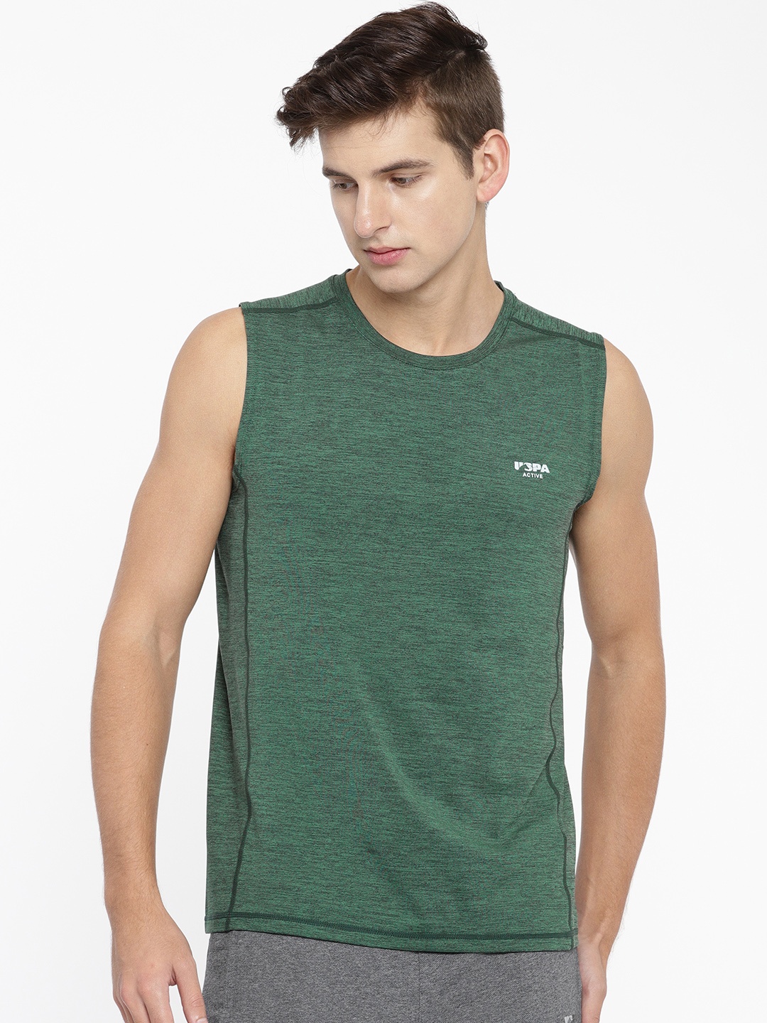 

U.S. Polo Assn. Men Active Green Solid Round Neck T-shirt