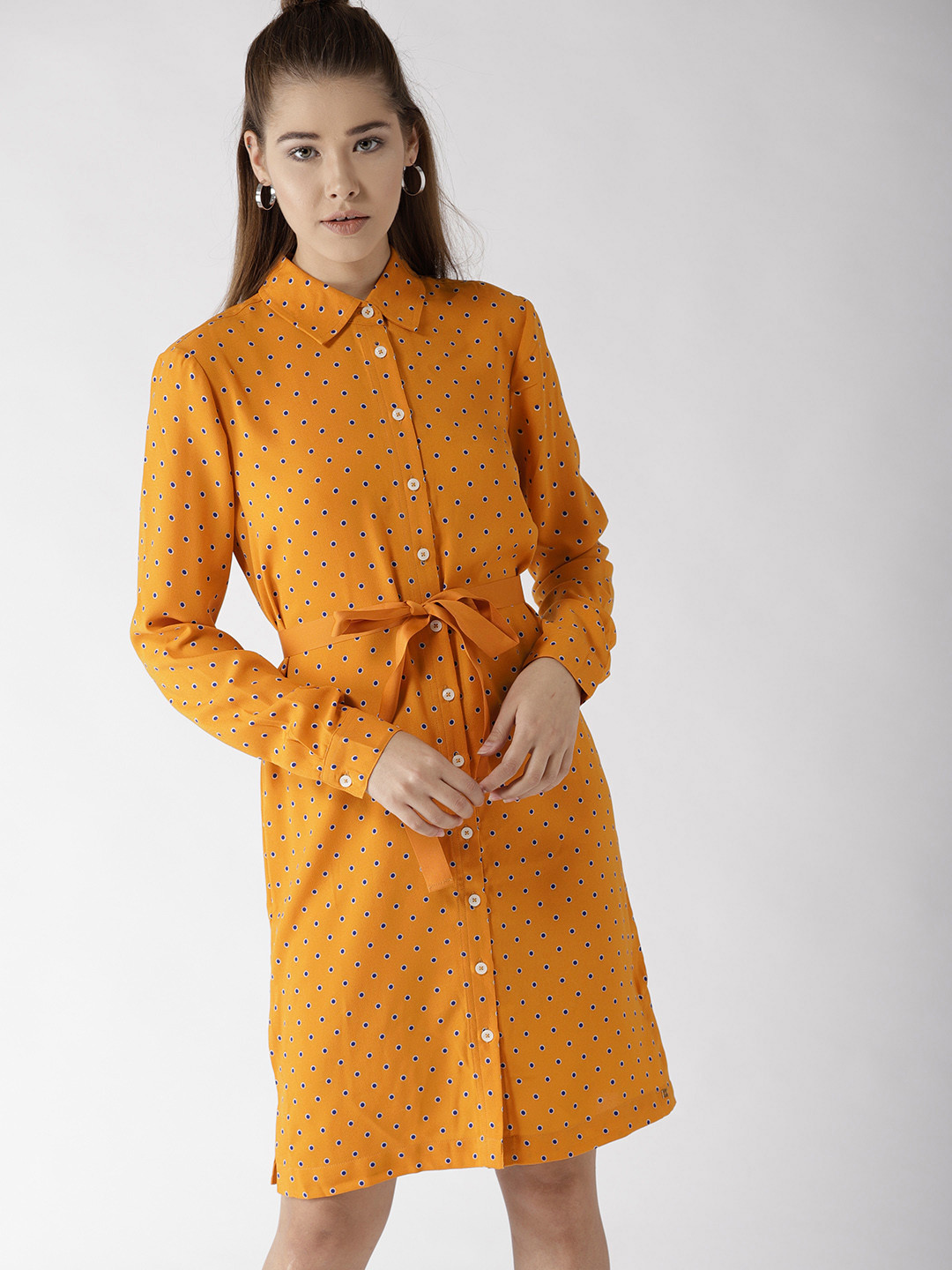 

Tommy Hilfiger Women Mustard Yellow & Blue Printed Shirt Dress