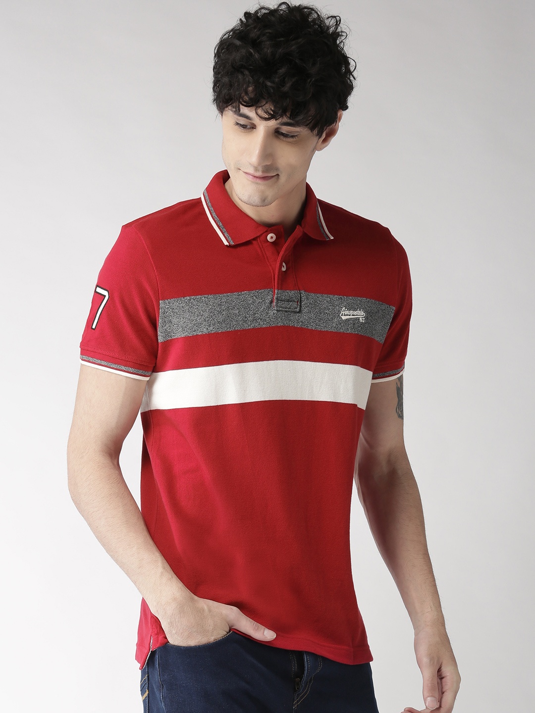 

Aeropostale Men Red Solid Polo Collar Pure Cotton T-shirt