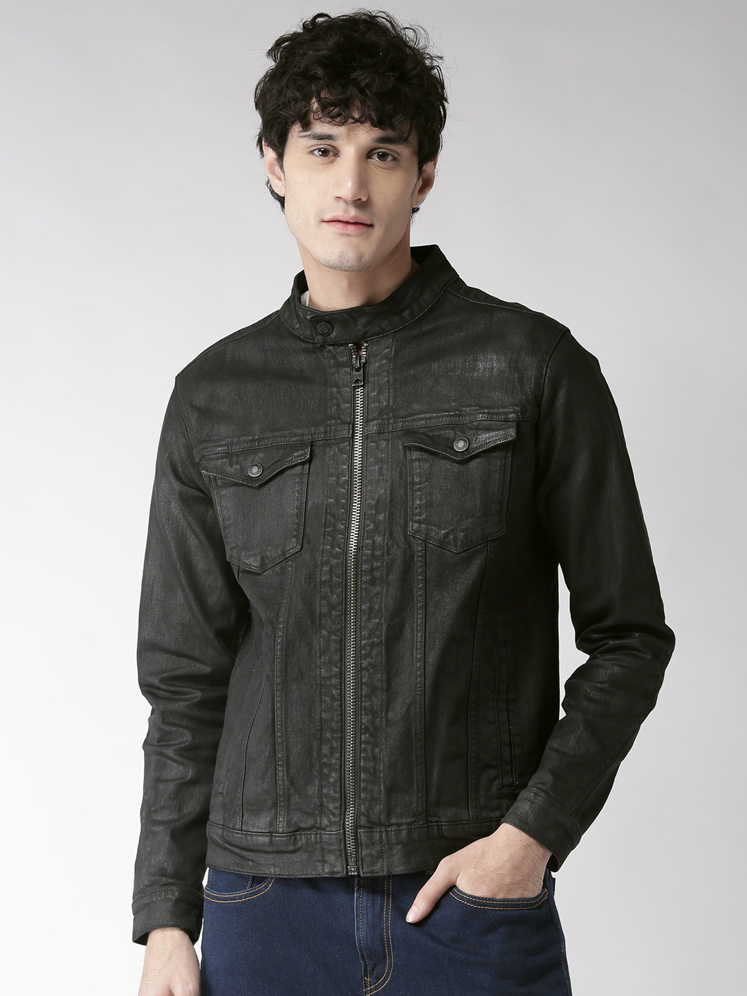 

Aeropostale Men Black Solid Denim Jacket