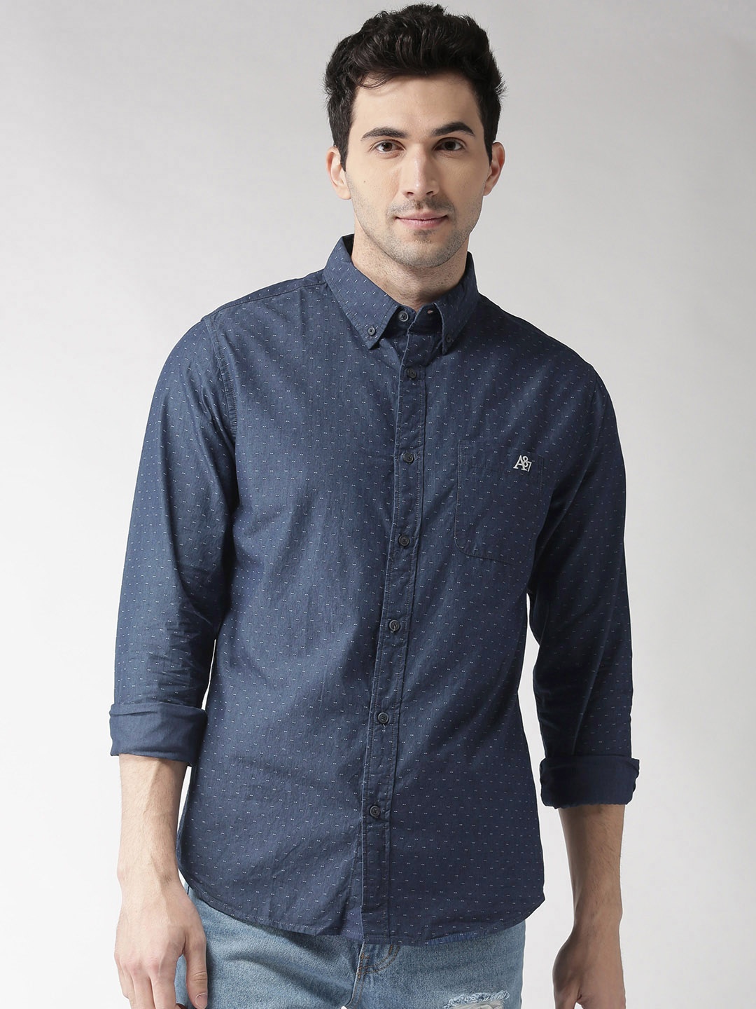 

Aeropostale Men Blue Regular Fit Self Design Casual Shirt