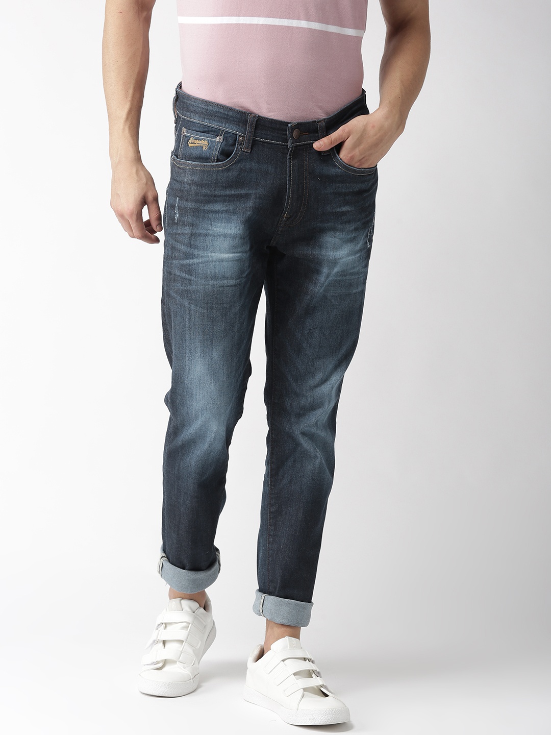 

Aeropostale Men Navy Blue Skinny Fit Mid-Rise Low Distress Stretchable Jeans