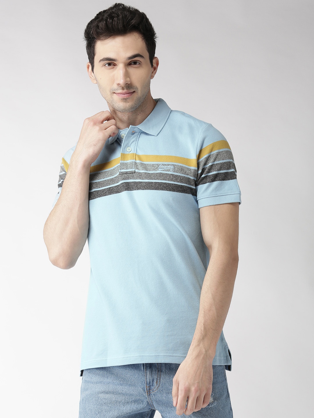 

Aeropostale Men Blue Solid Polo Collar Pure Cotton T-shirt
