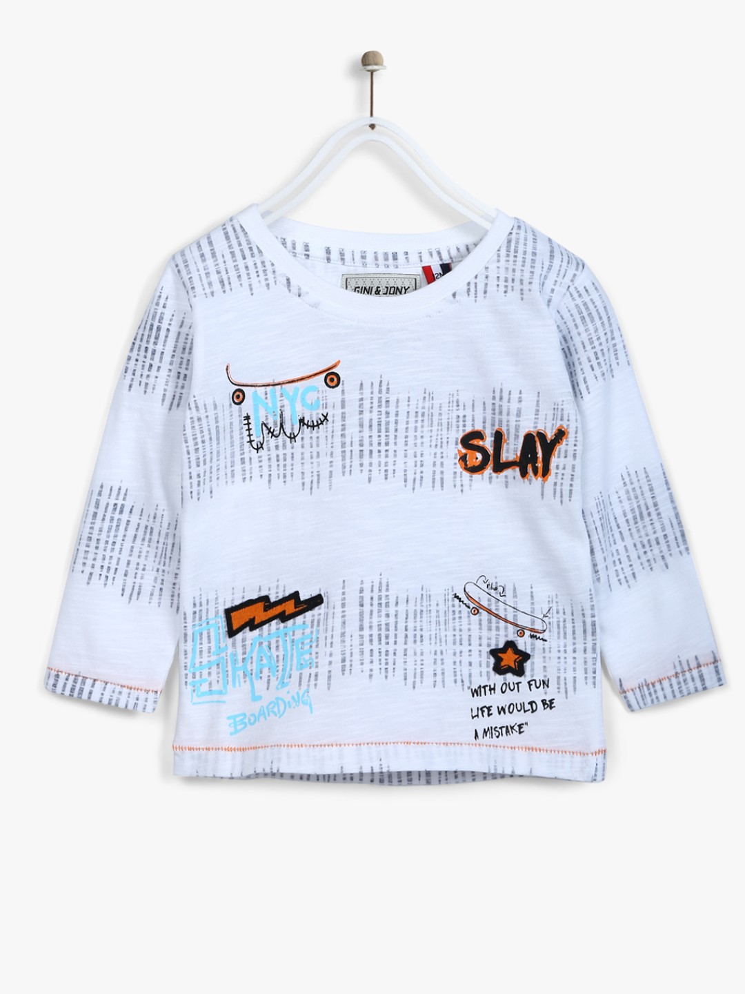 

Gini and Jony Boys White Printed Round Neck T-shirt