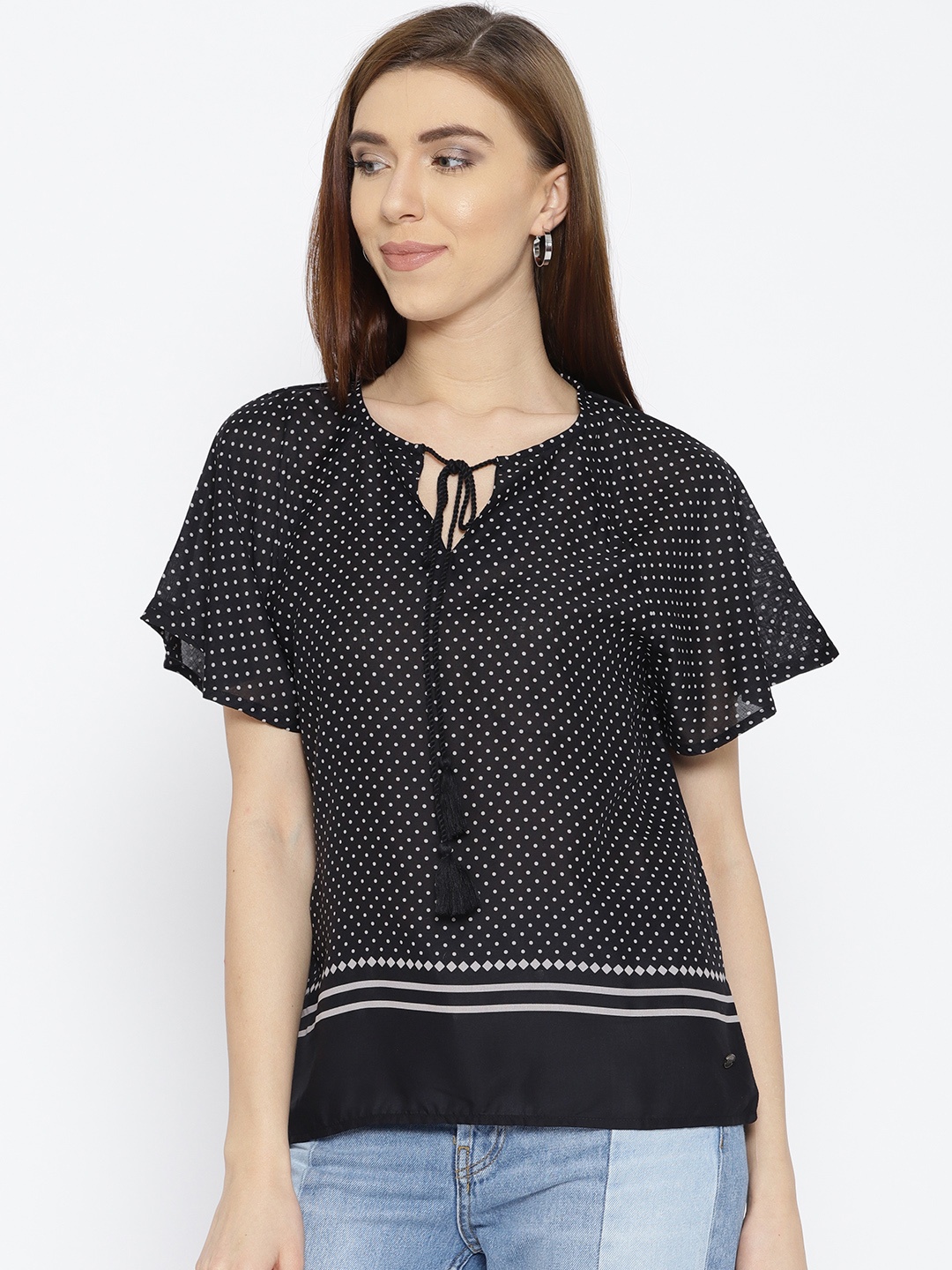 

U.S. Polo Assn. Women Black & White Printed Top