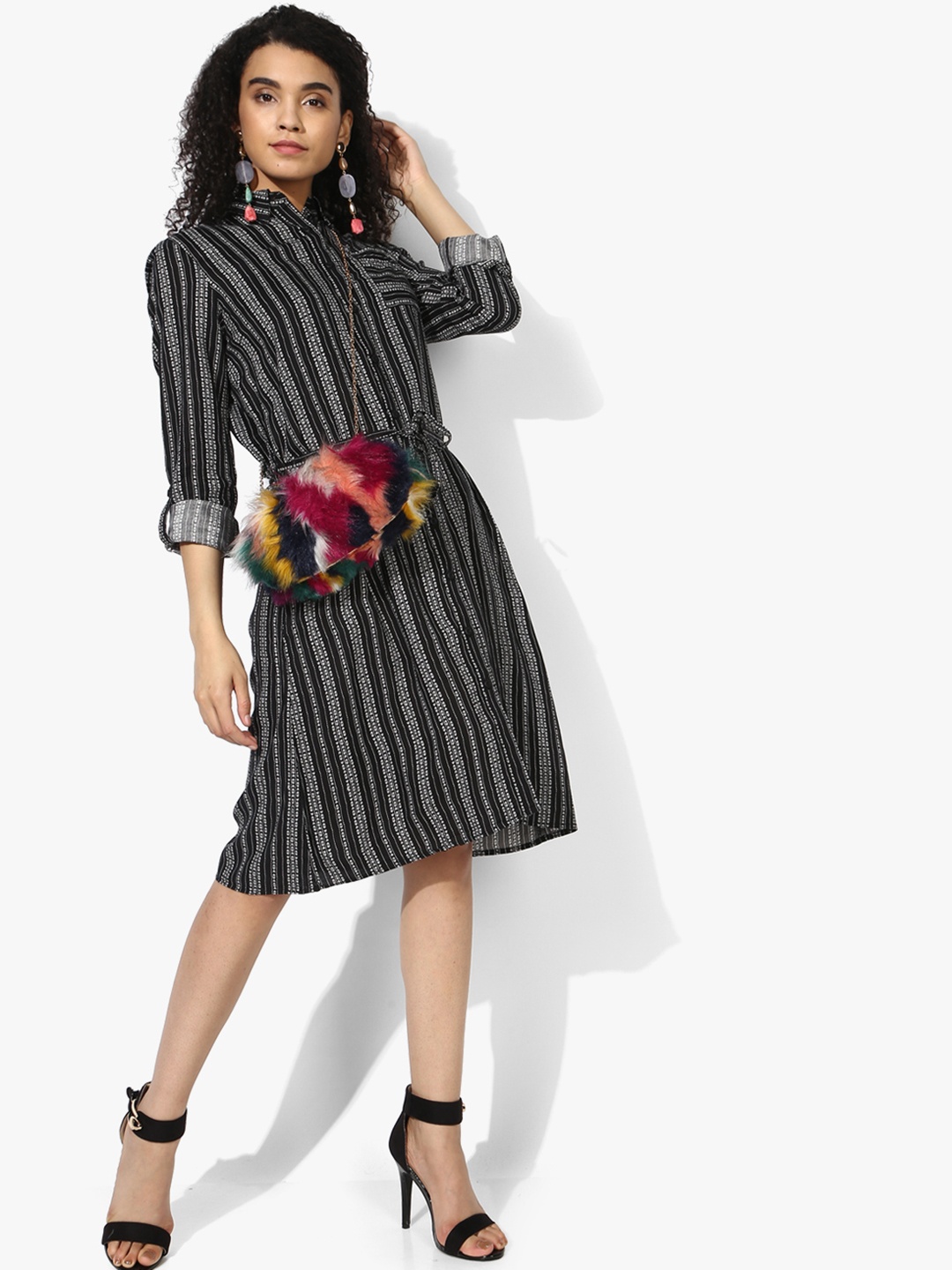 

U.S. Polo Assn. Women Women Black Striped Shirt Dress