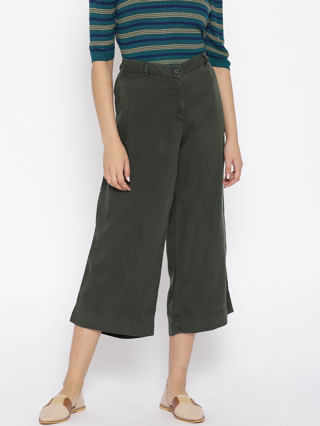 

U.S. Polo Assn. Women Women Olive Green Regular Fit Solid Culottes