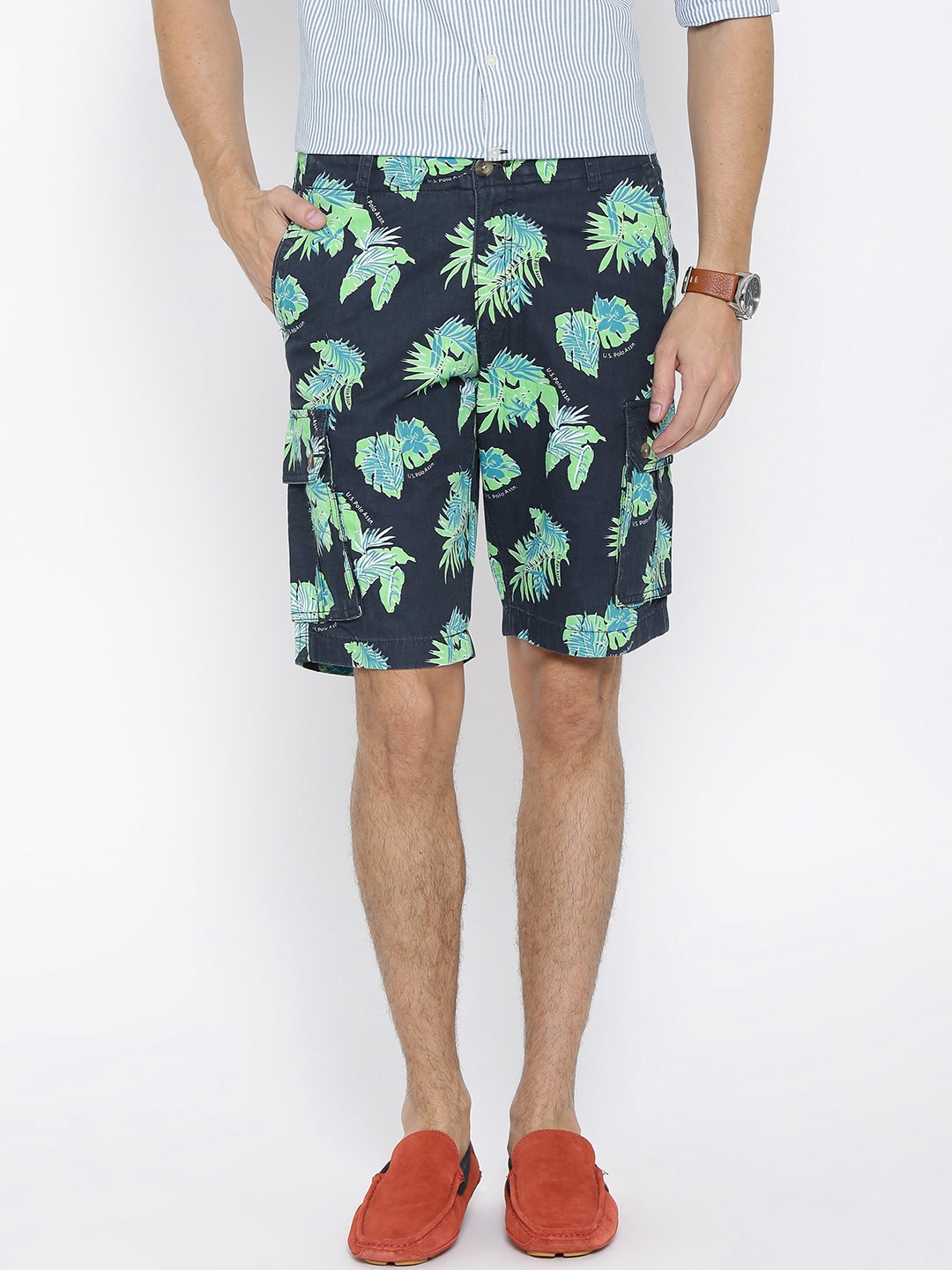 

U.S. Polo Assn. Navy Printed Slim Fit Cargo Shorts, Navy blue