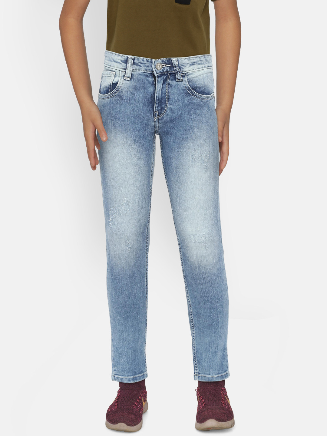 

United Colors of Benetton Boys Blue Slim Fit Mid-Rise Low Distress Stretchable Jeans