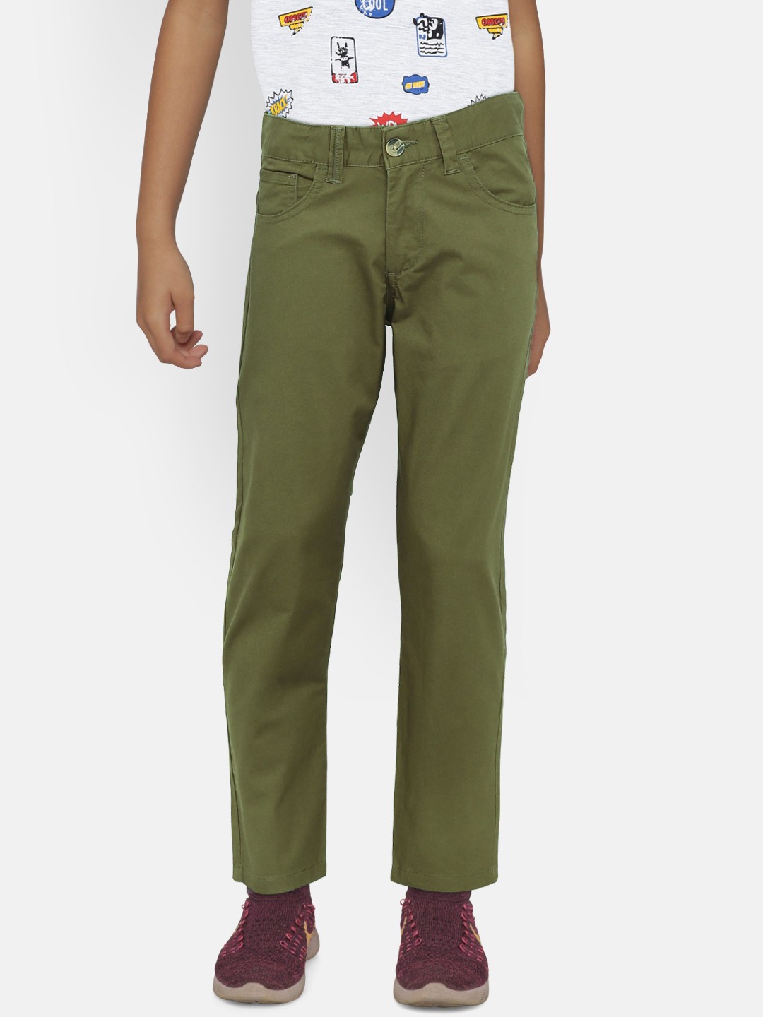 

United Colors of Benetton Boys Olive Green Regular Fit Solid Regular Trousers