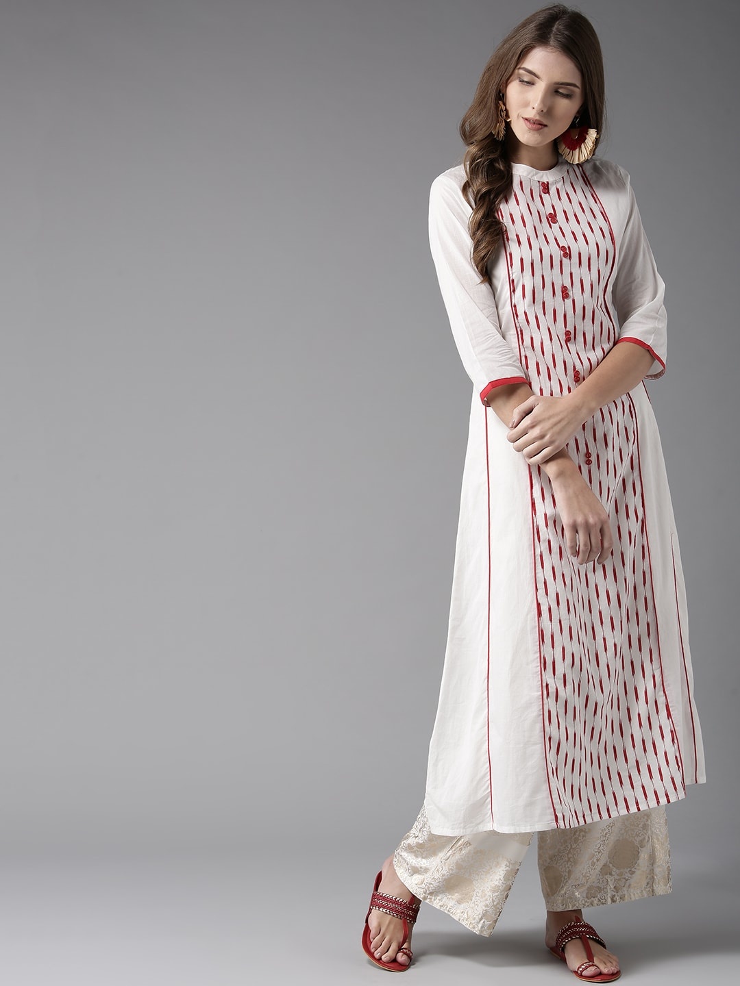 

HERE&NOW Women White & Red Printed A-Line Kurta