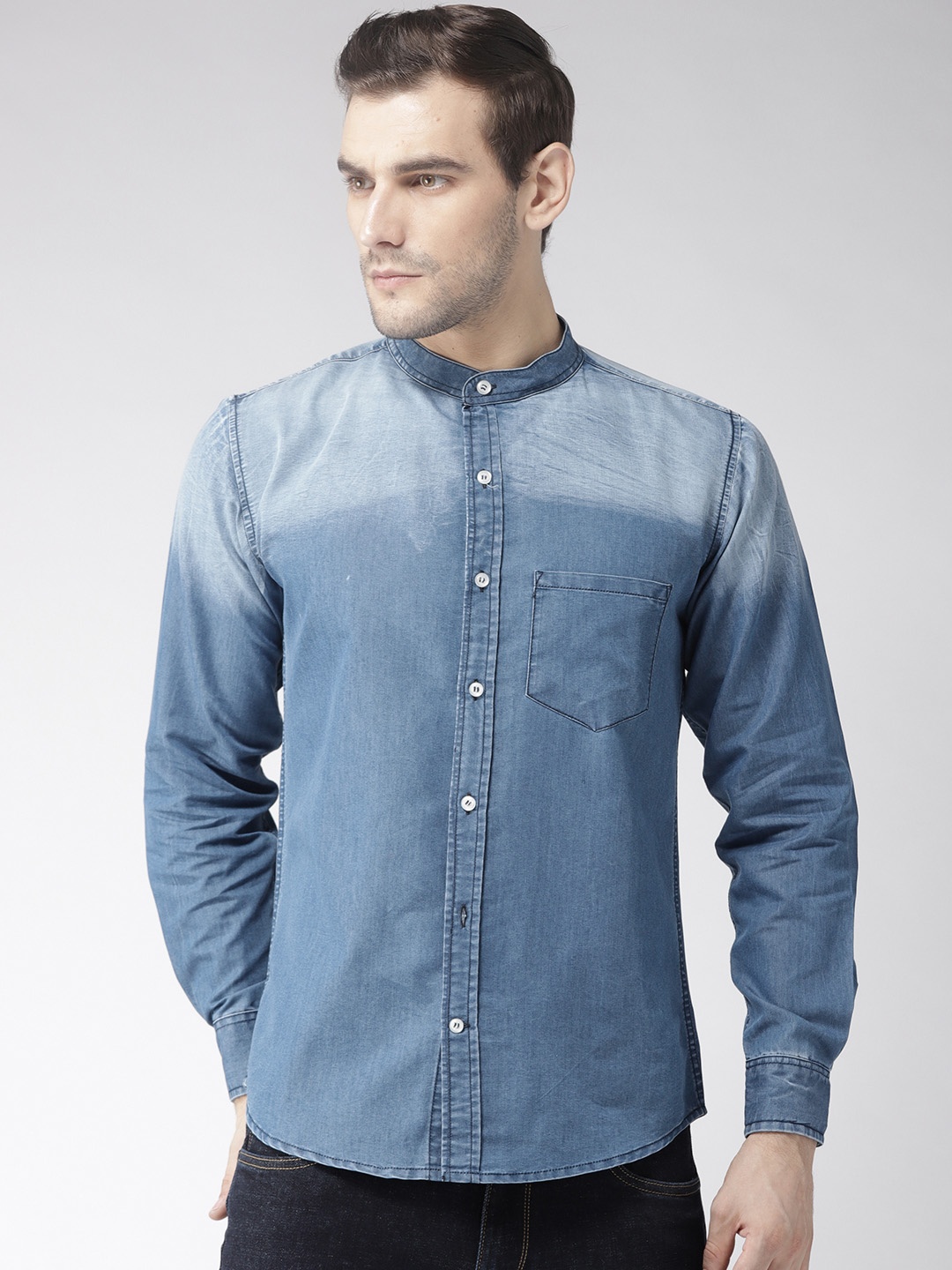 

Hubberholme Men Blue Regular Fit Faded Denim Shirt