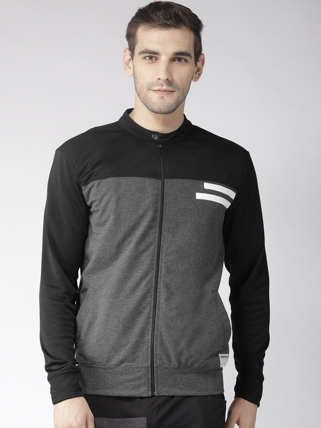 

Hubberholme Men Charcoal Grey & Black Colourblocked Sweatshirt