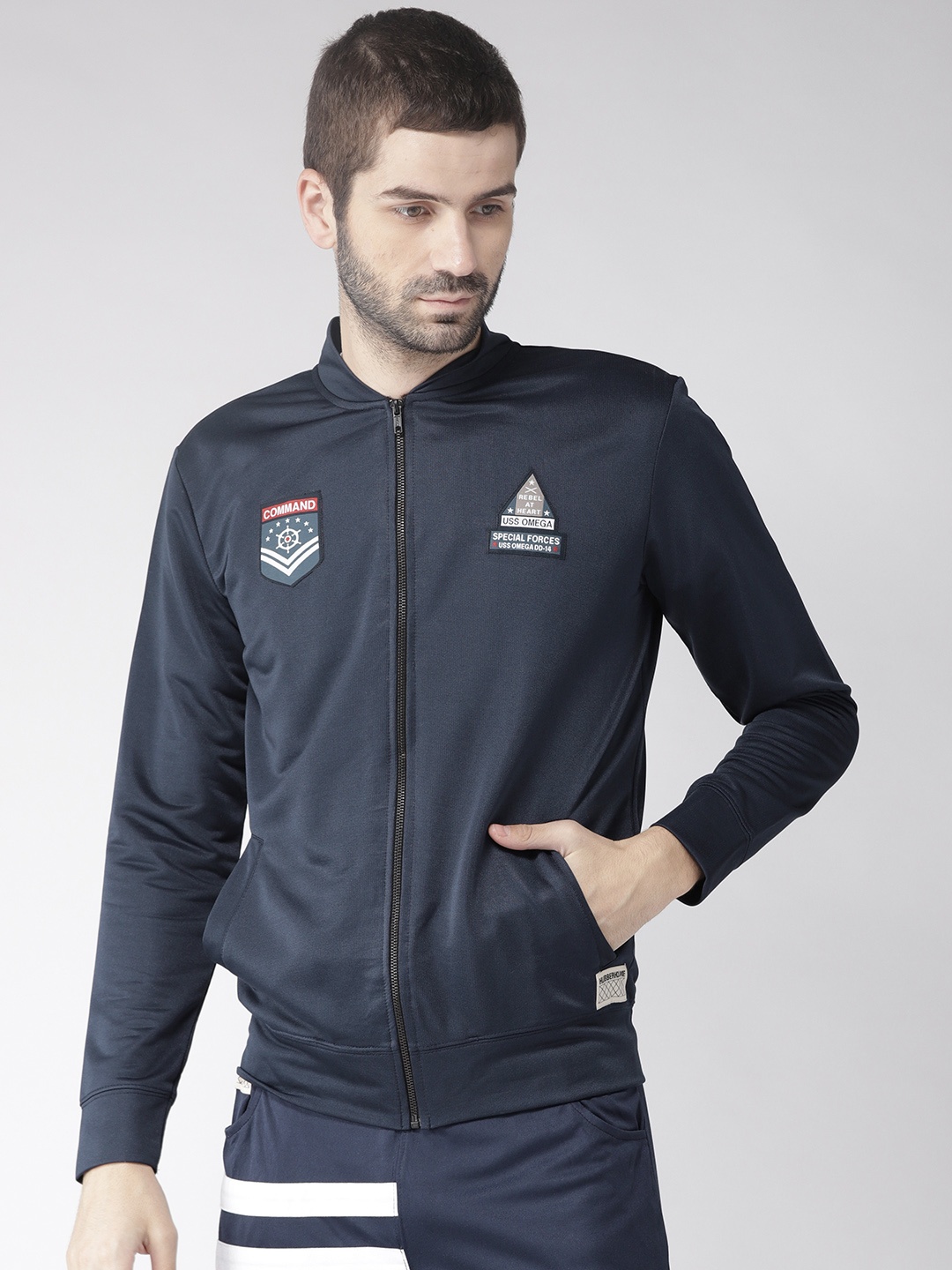 

Hubberholme Men Navy Blue Solid Sporty Jacket