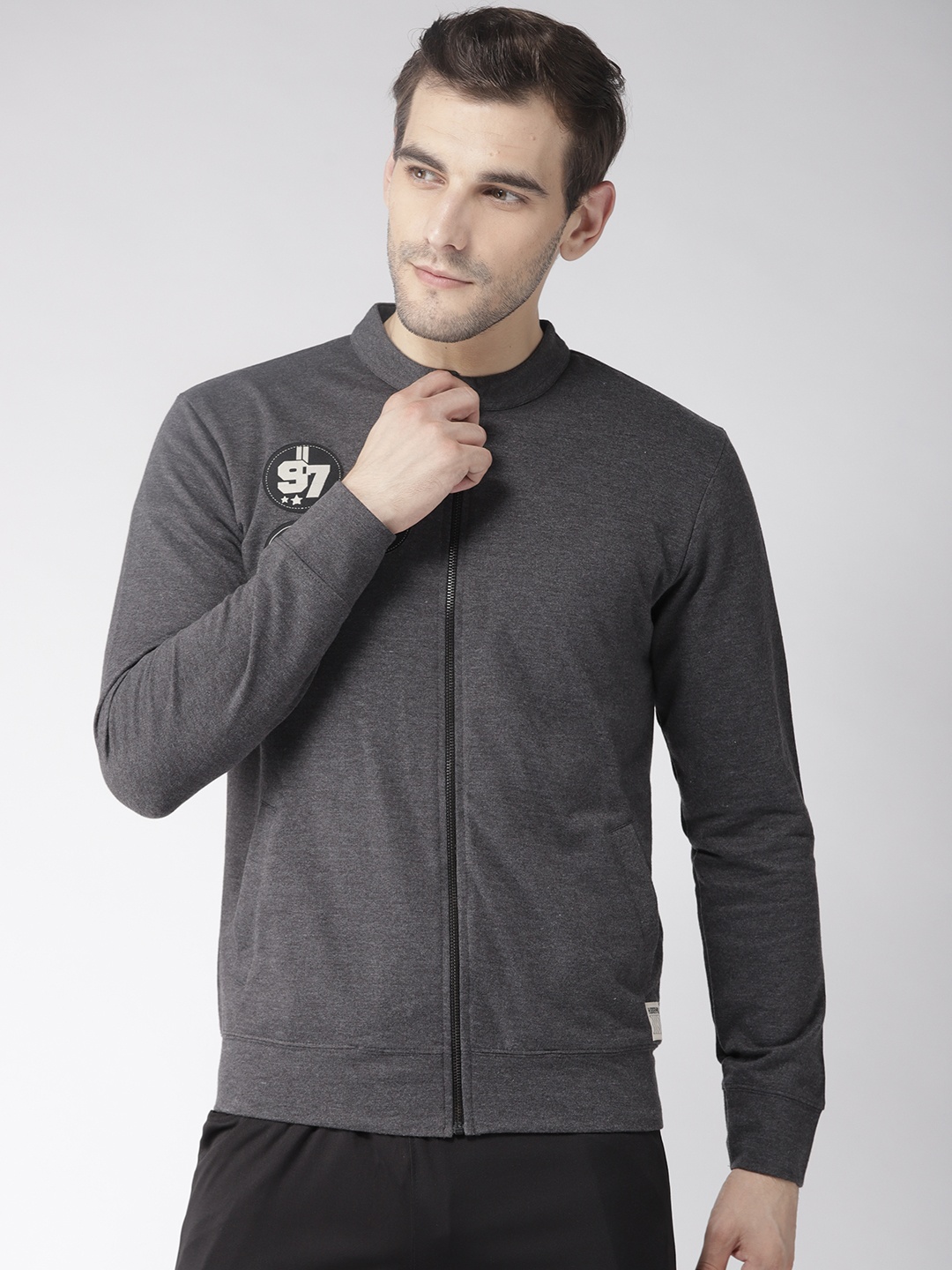 

Hubberholme Men Charcoal Grey Solid Sweatshirt
