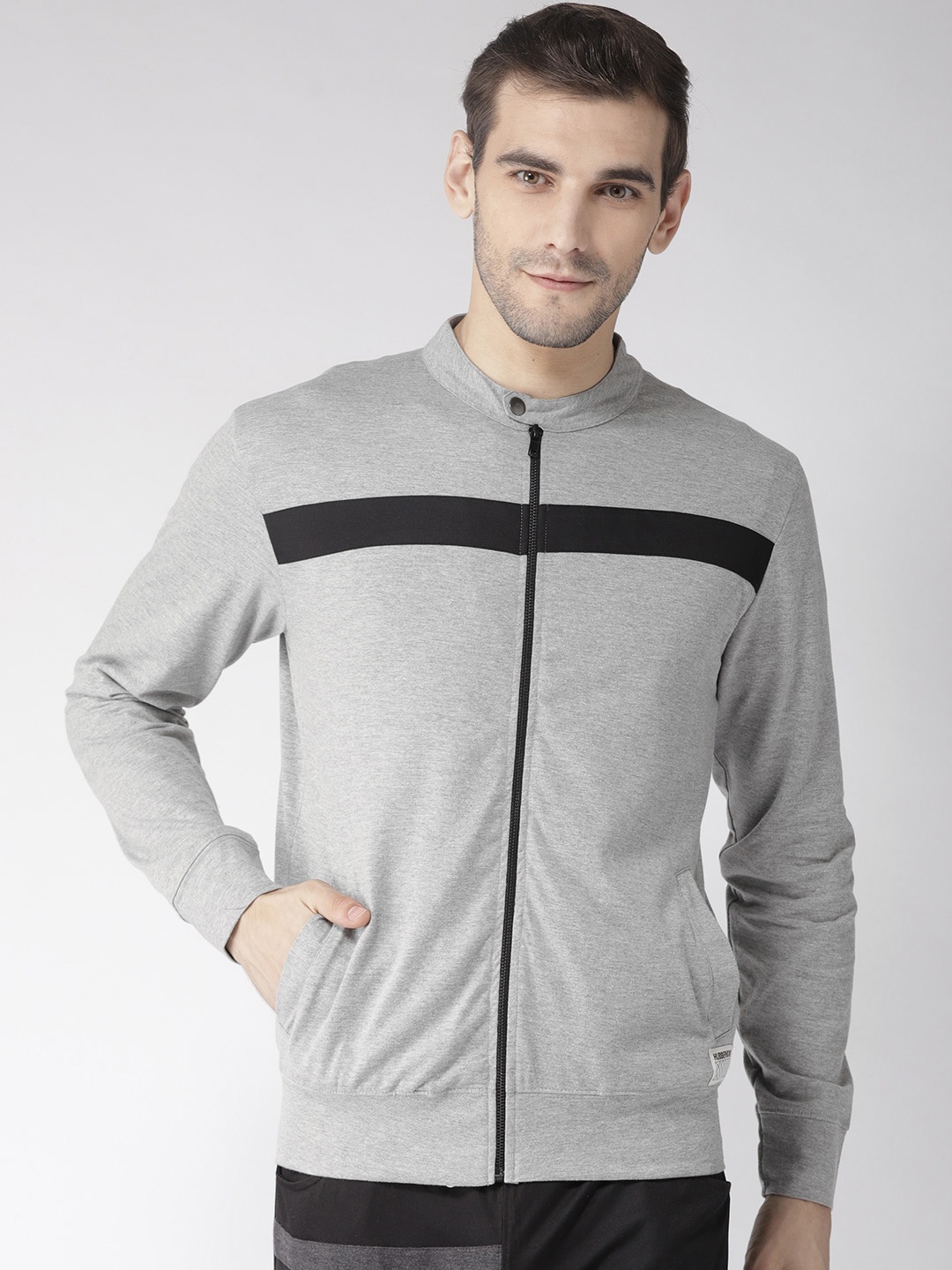 

Hubberholme Men Grey Melange Solid Sporty Jacket