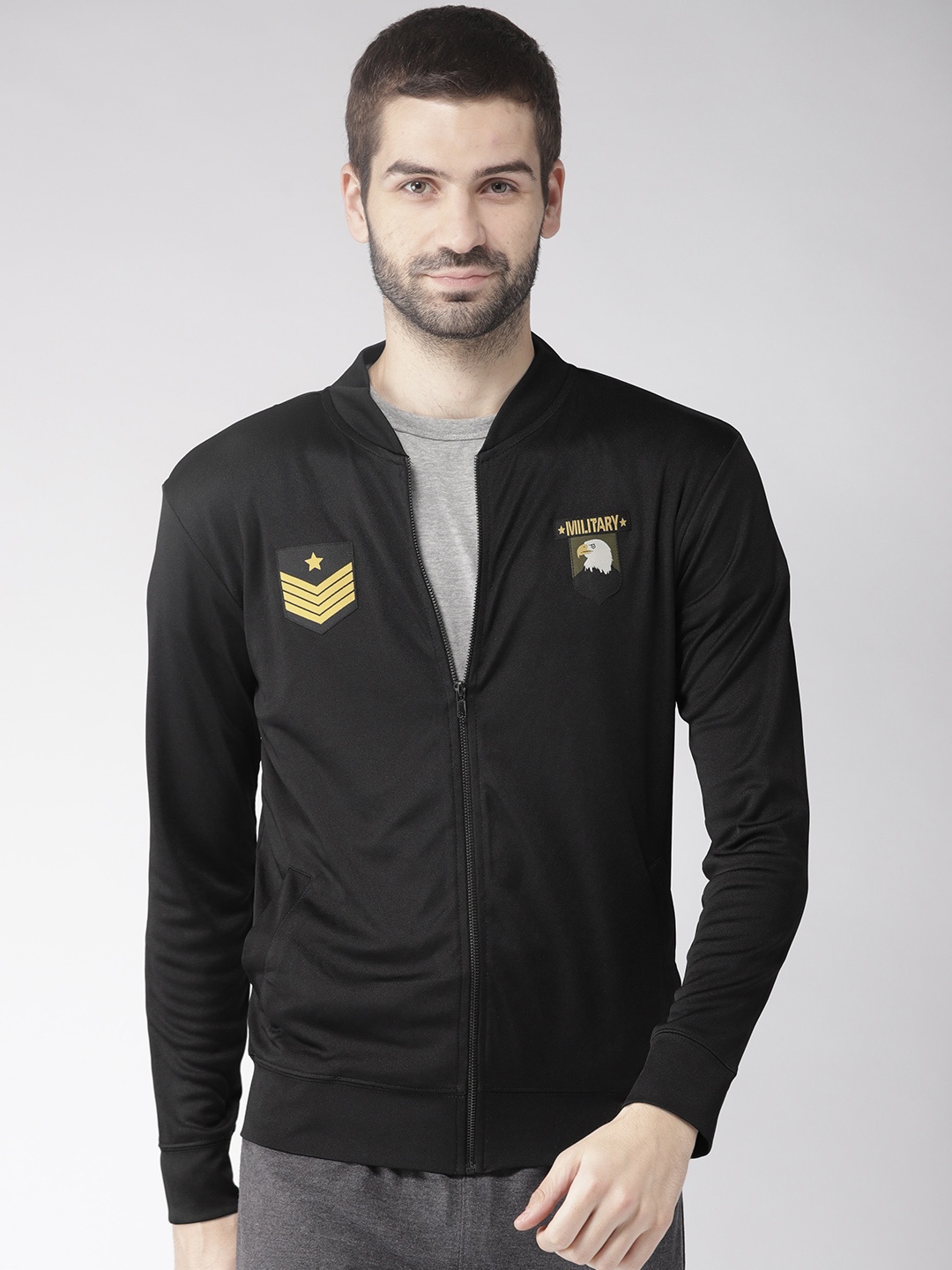 

Hubberholme Men Black Solid Sporty Jacket