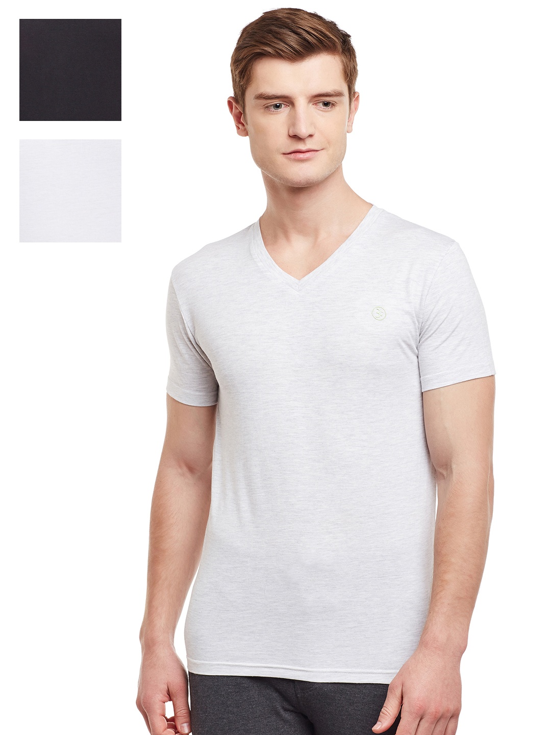 

BODYACTIVE Men Black Solid V-Neck T-shirt