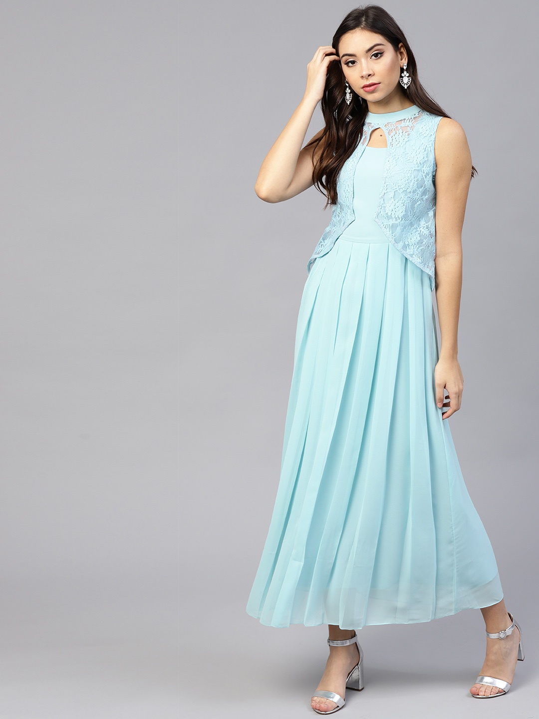 

Athena Women Blue Solid Layered Maxi Dress