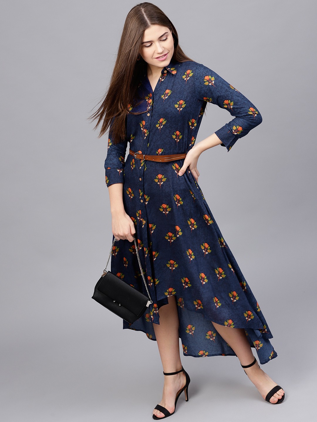 

Athena Women Navy Blue Printed Maxi Dress