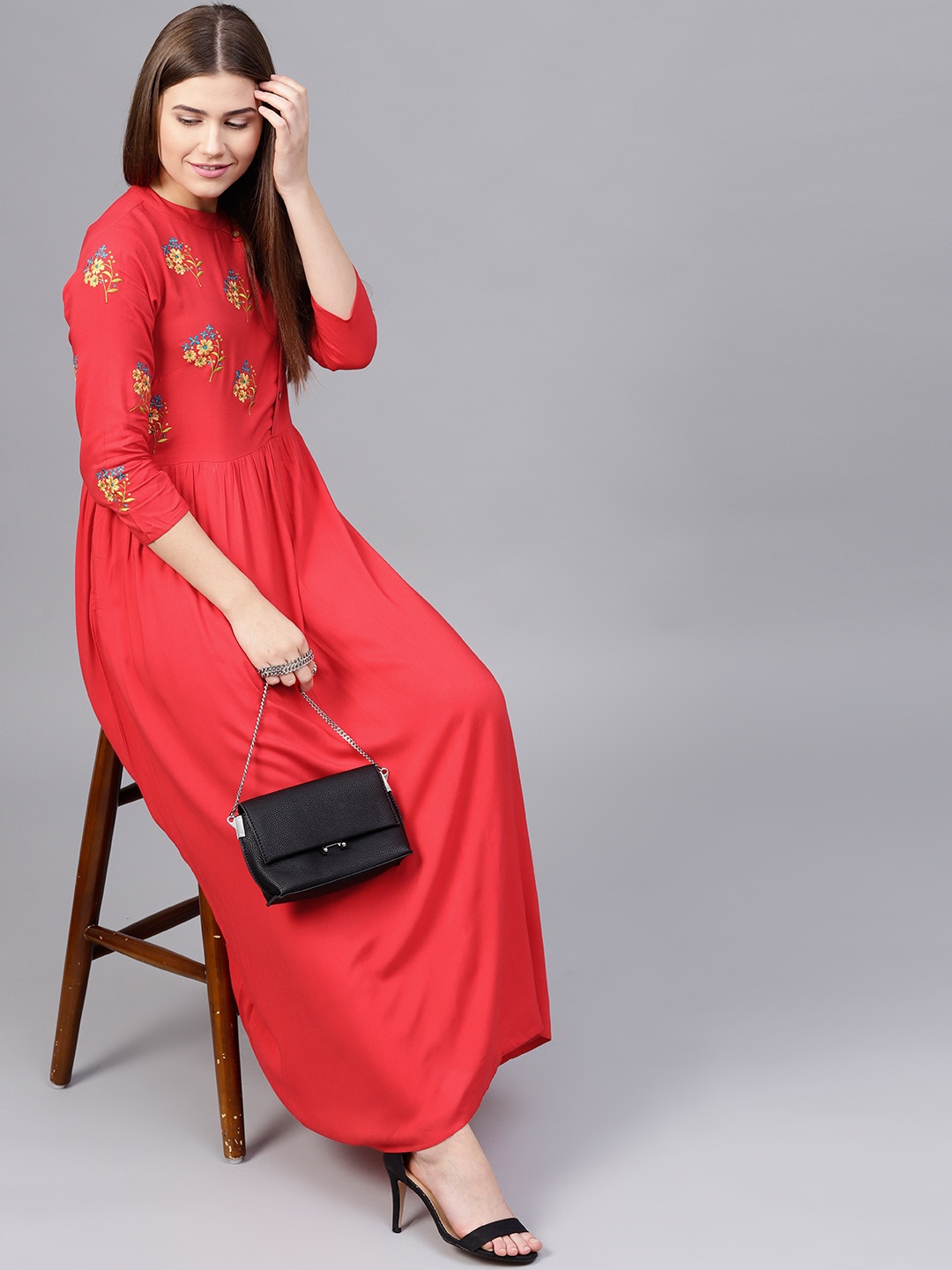 

Athena Women Red Solid Maxi Dress