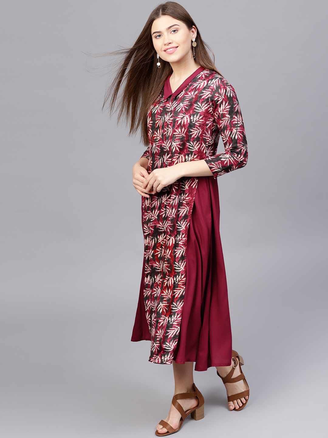 

Athena Women Maroon Printed A-Line Dress