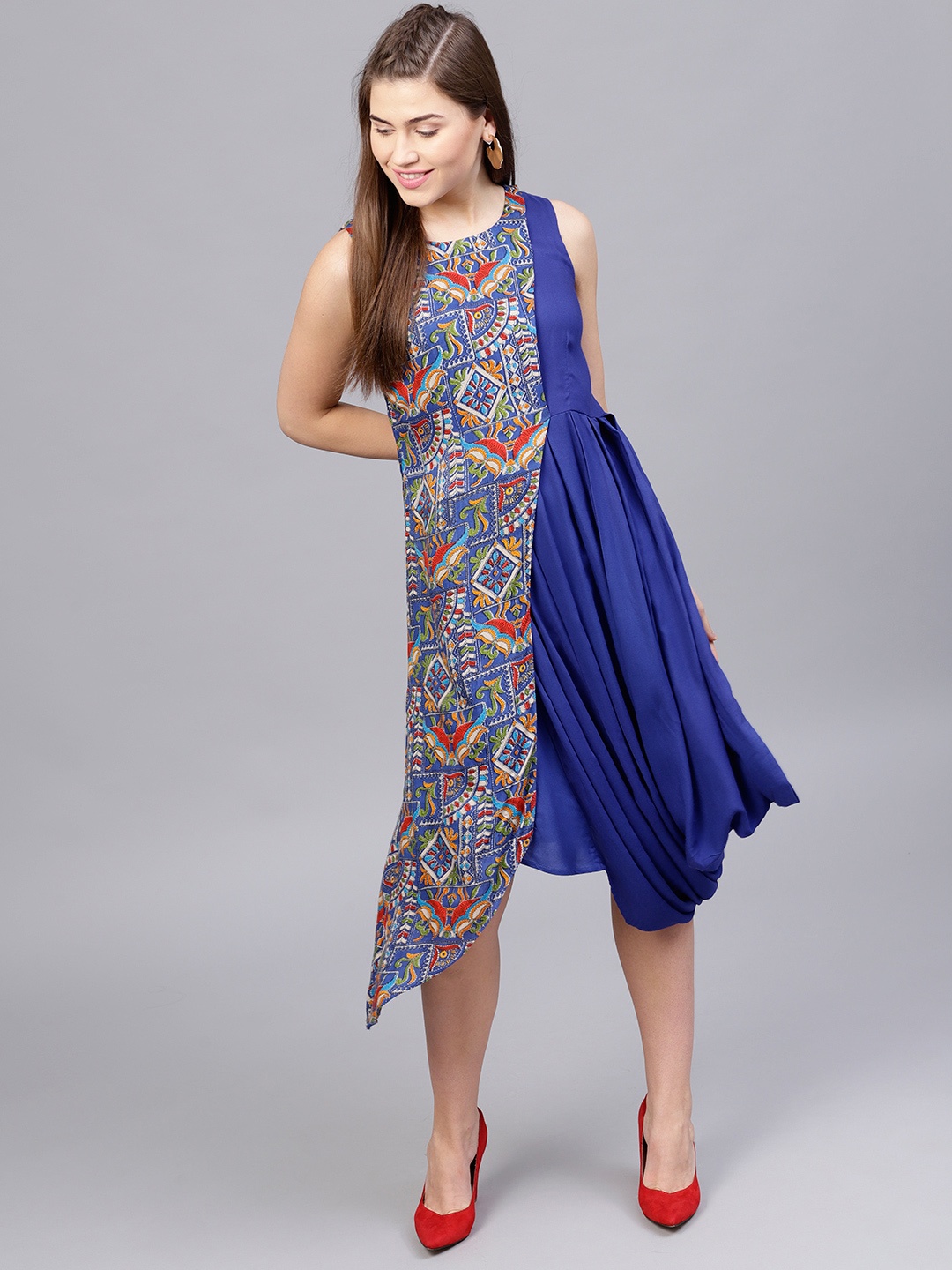 

Athena Women Blue Printed A-Line Dress