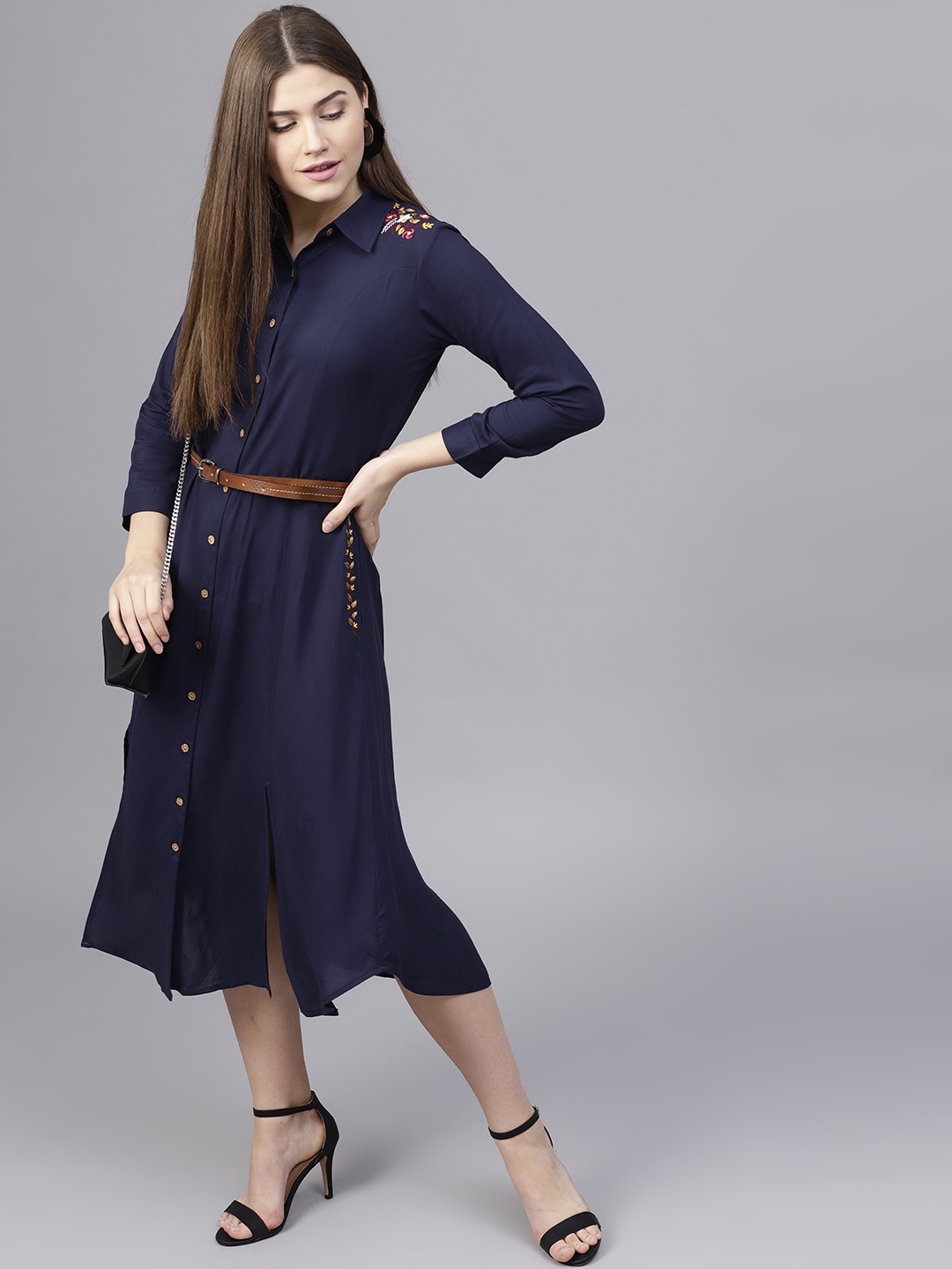 

Athena Women Navy Blue Solid Shirt Dress